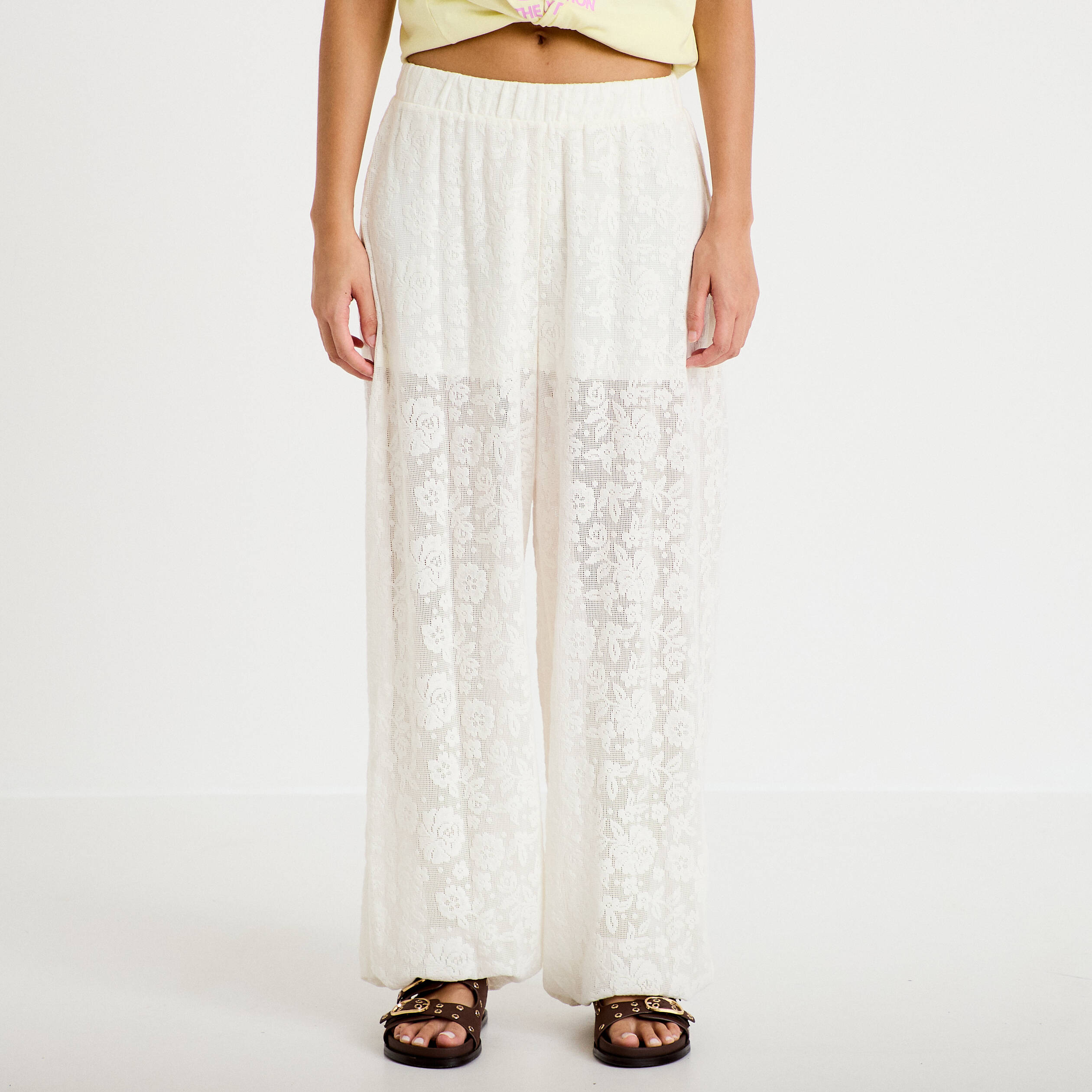 Pantalon bouffant taille standard ecru femme