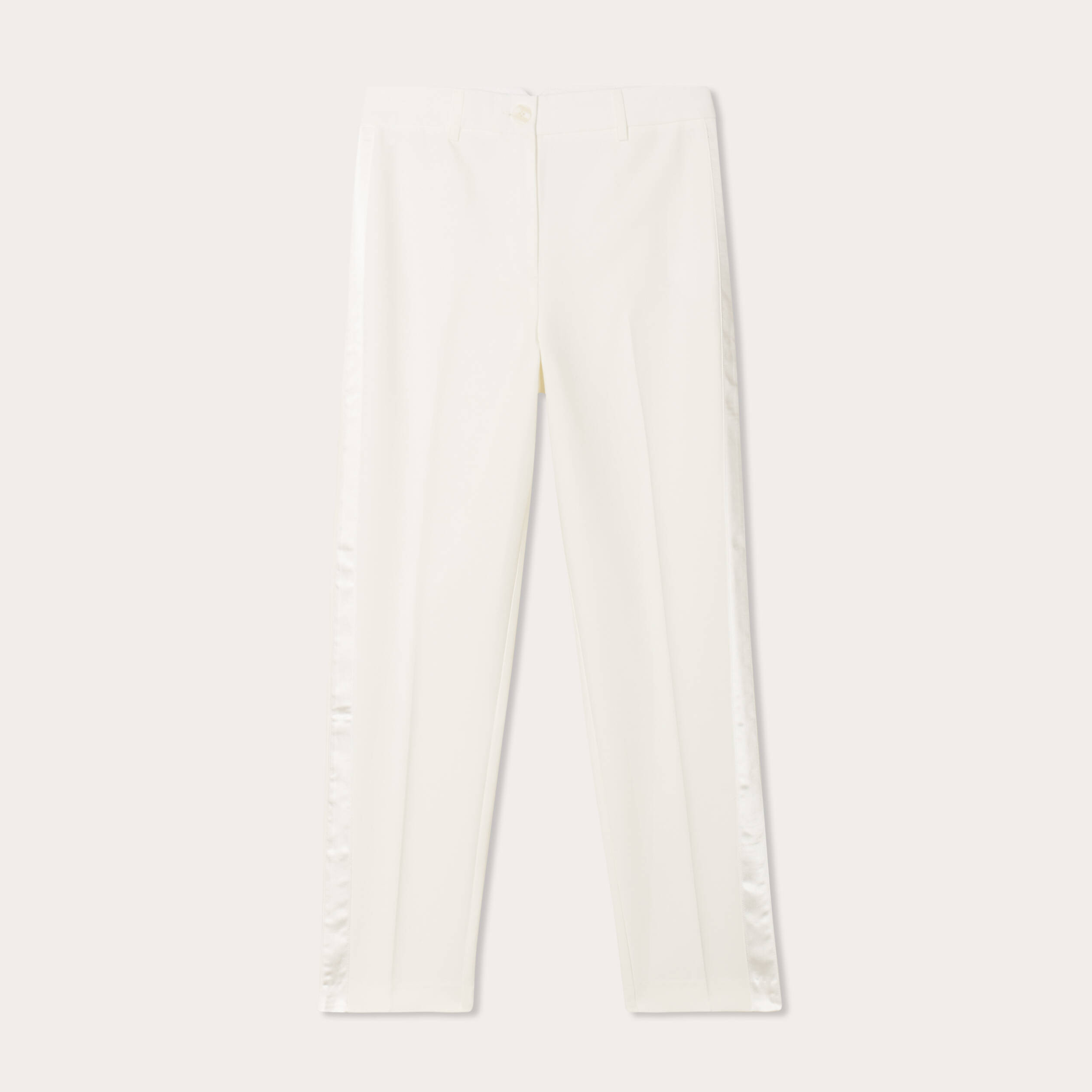 Pantalon carotte bandes satin ecru femme