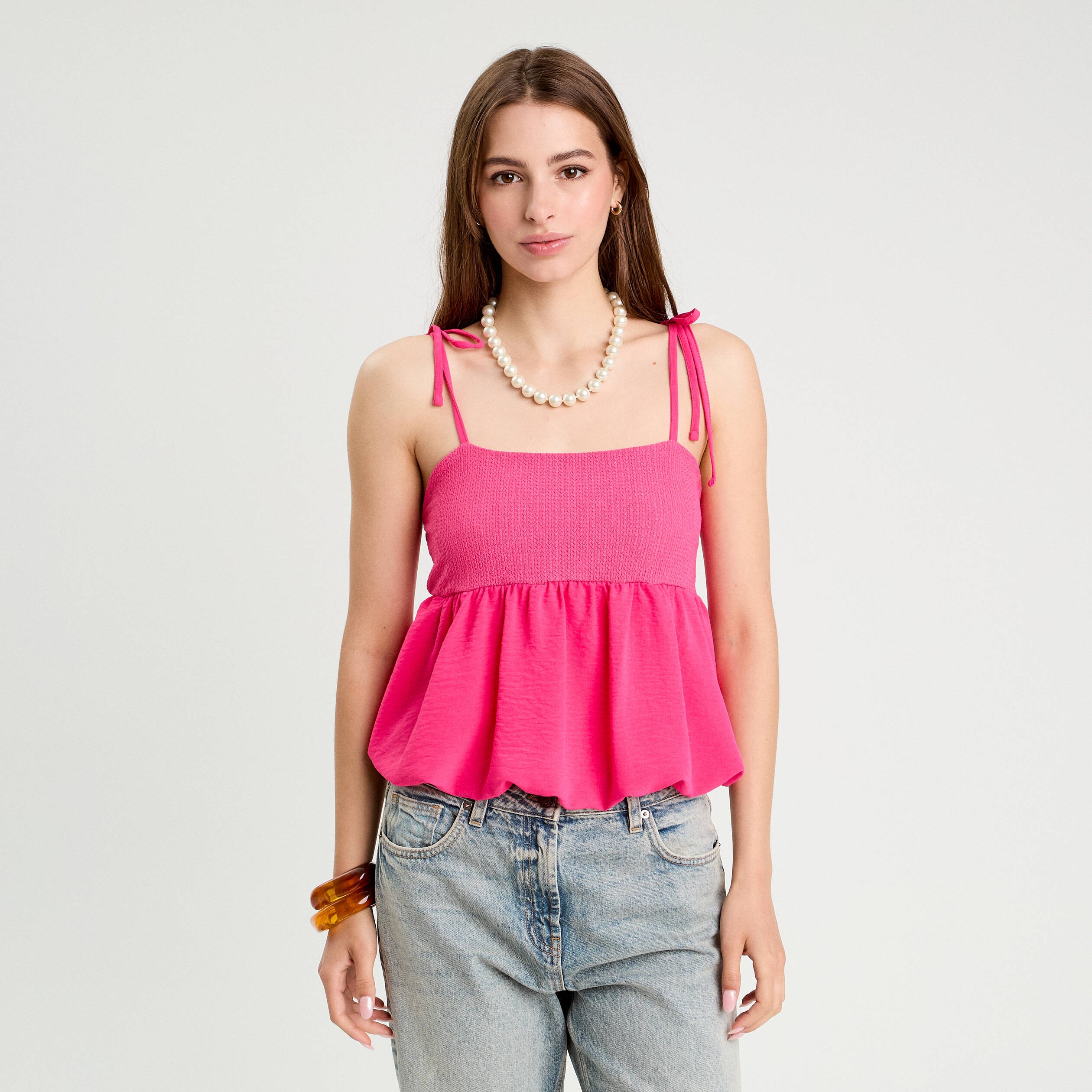 blouse bretelles fines rose vif femme Blouse bretelles fines rose vif femme
