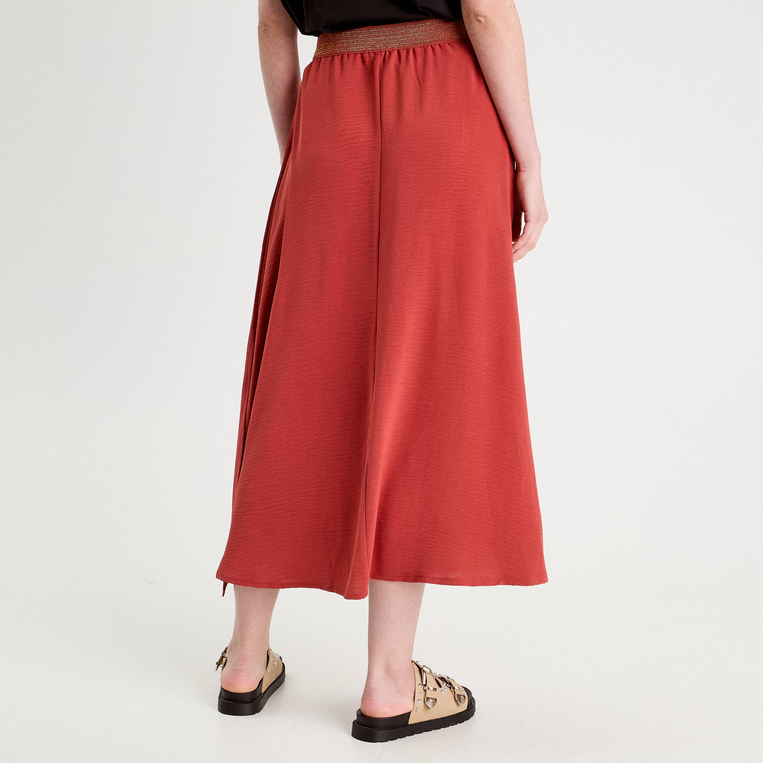 Jupe longue &eacute;vas&eacute;e fluide vieux rose femme
