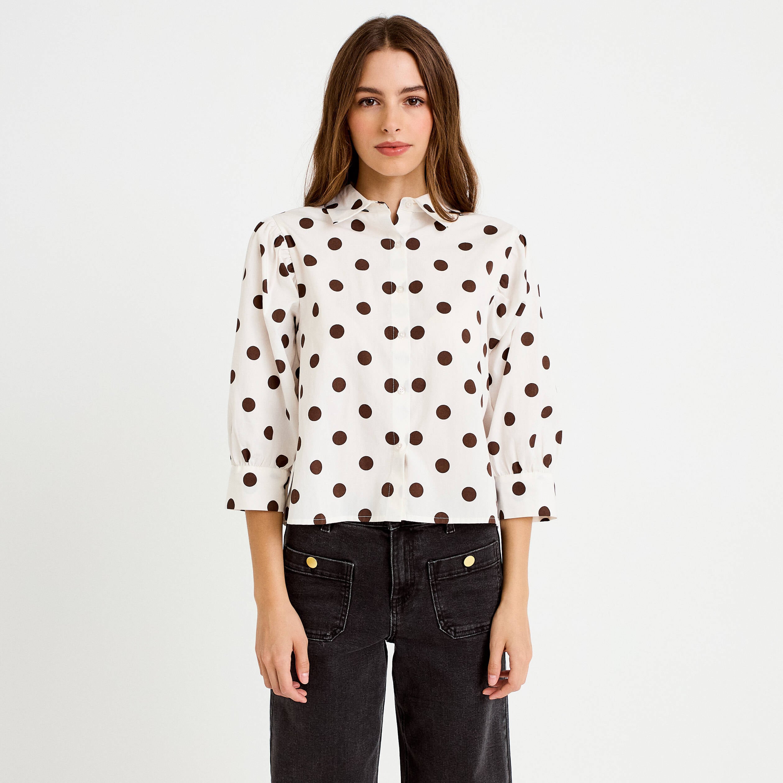 Chemise droite manches longues blanc femme