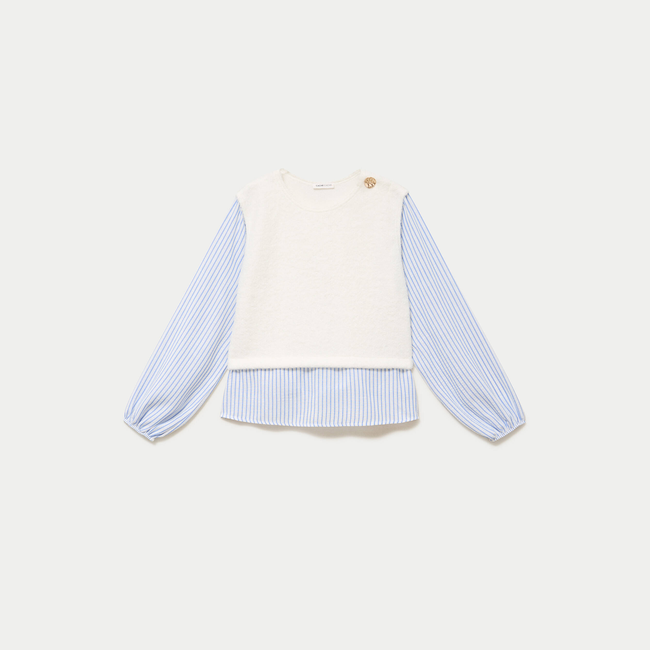 Pull chemise 2-en-1 ecru femme