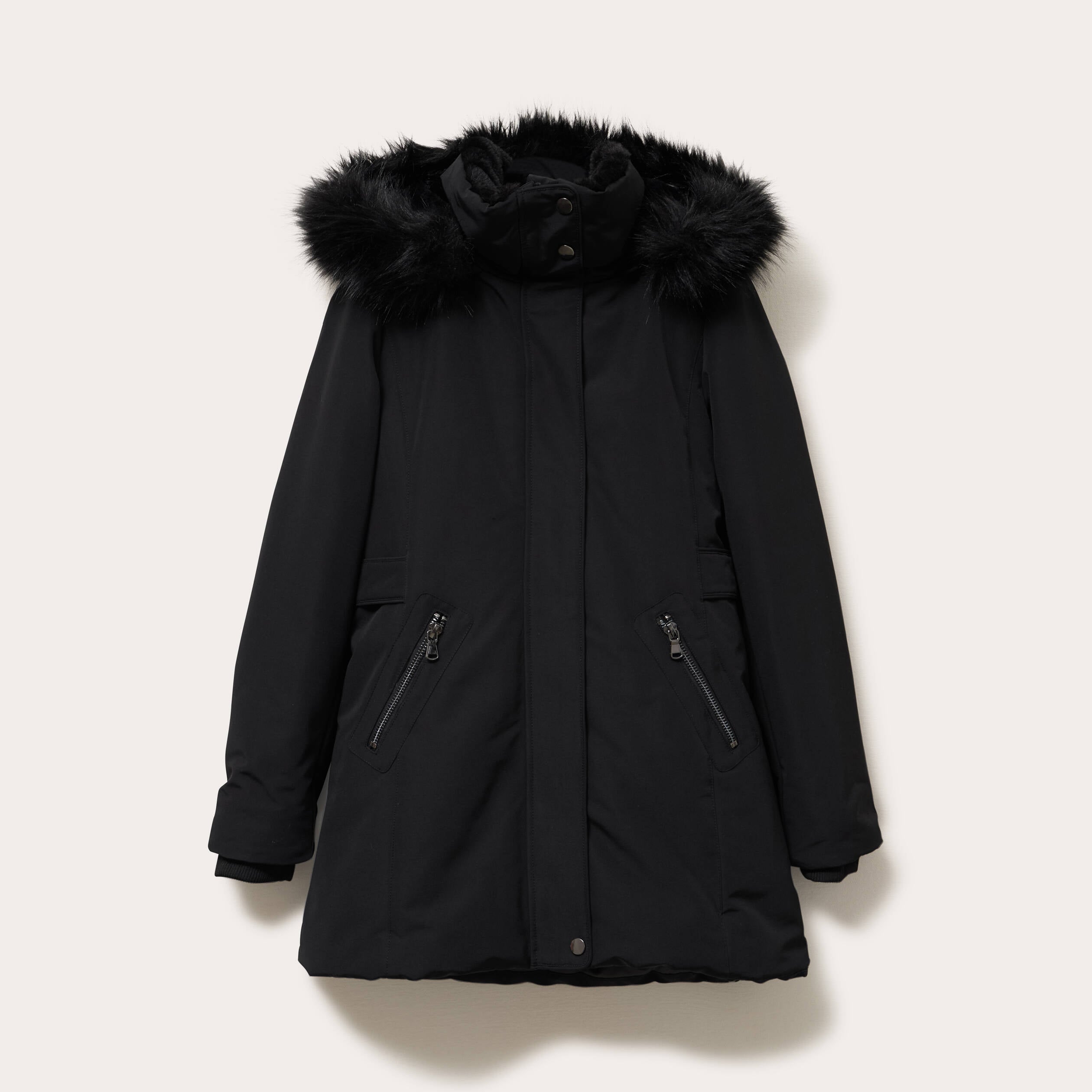 Parka &agrave; capuche fausse fourrure noir femme