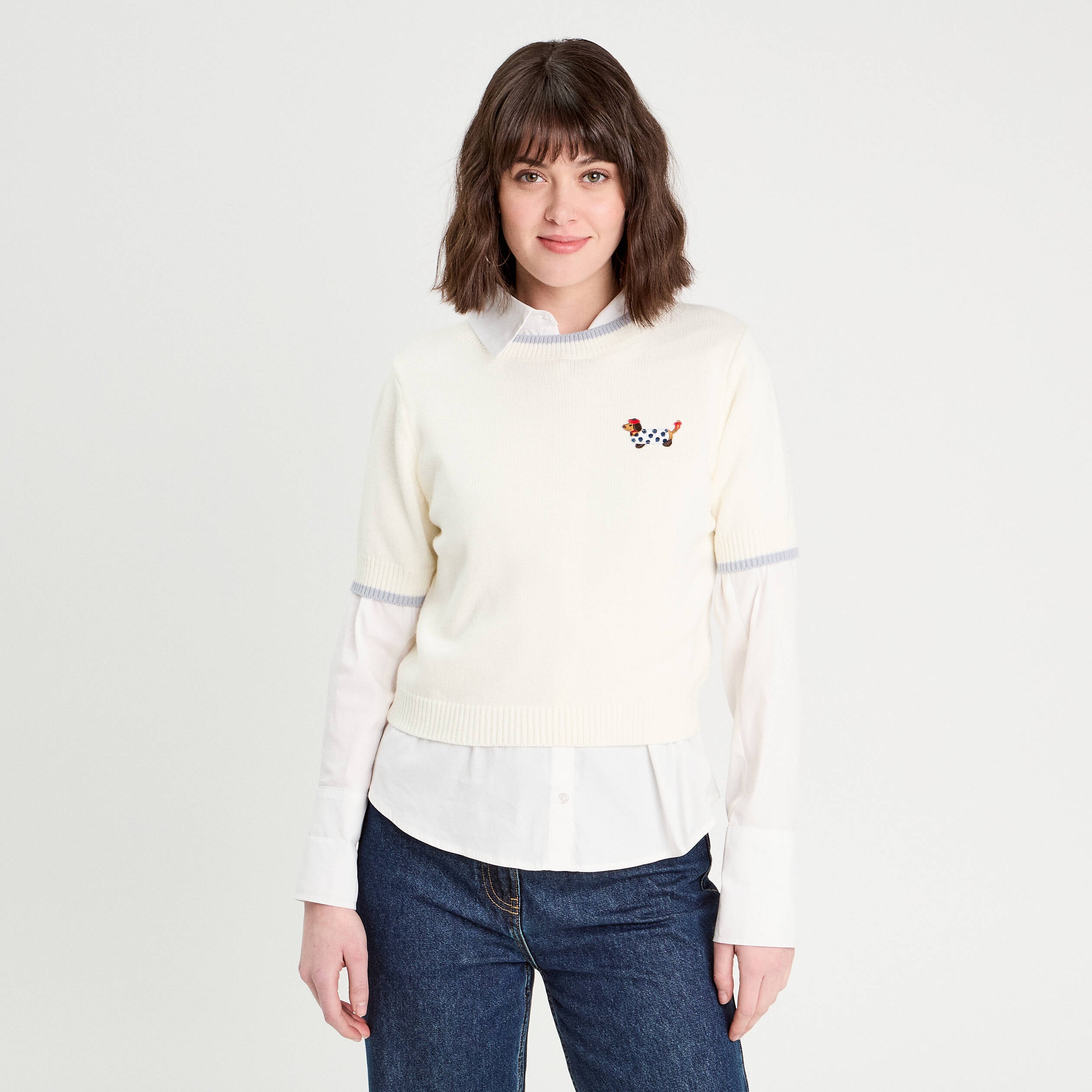 Pull manches courtes ecru femme