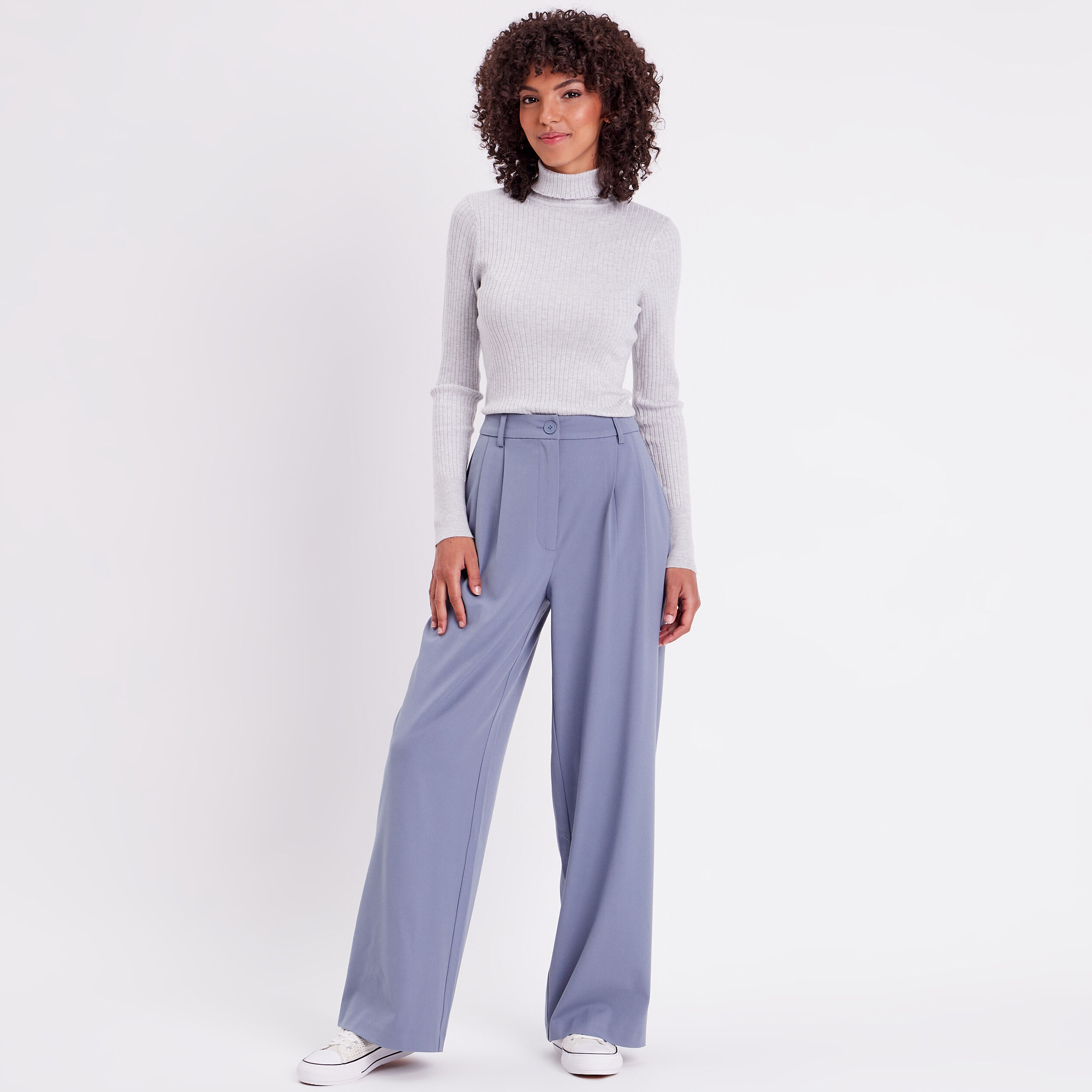 pantalon city droit pinces bleu gris femme Pantalon city droit pinces bleu gris femme