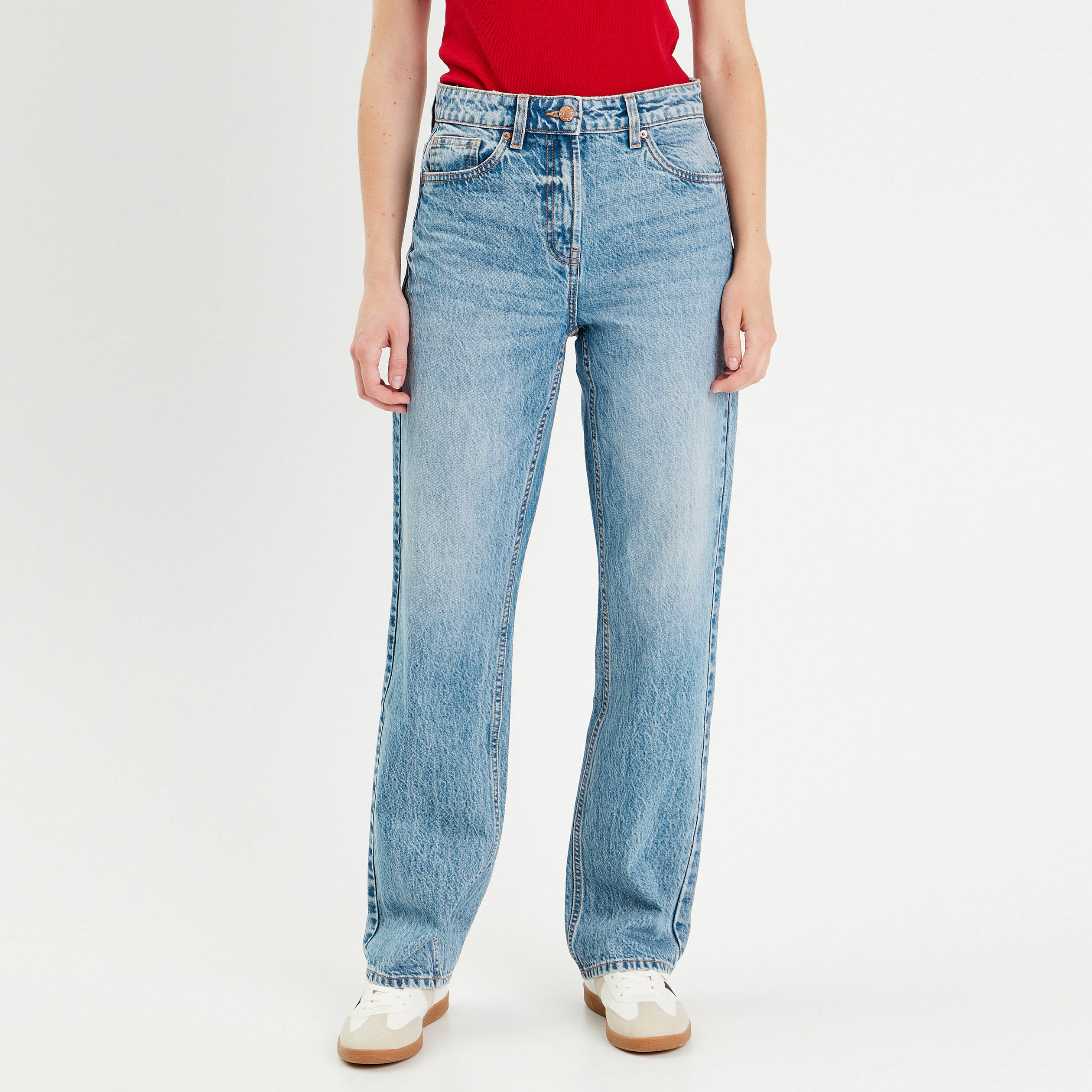 jeans droit 5 poches denim double stone femme Jeans droit 5 poches denim double stone femme