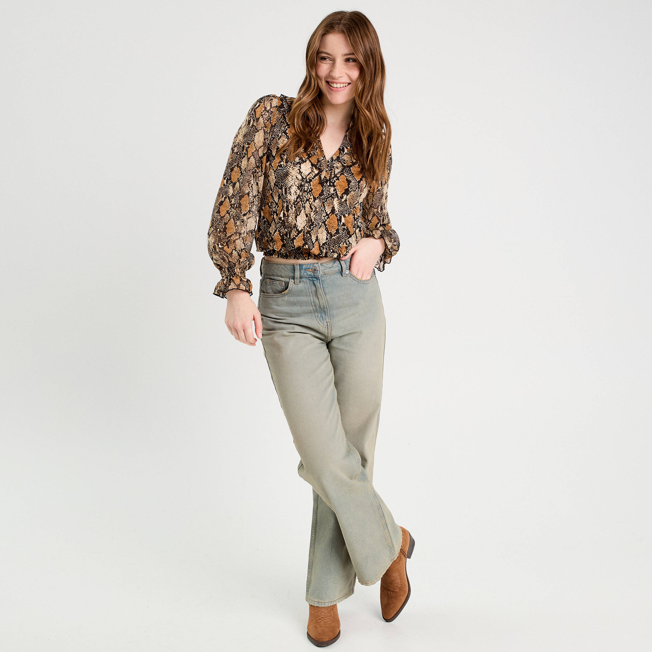 Blouse manches longues beige femme