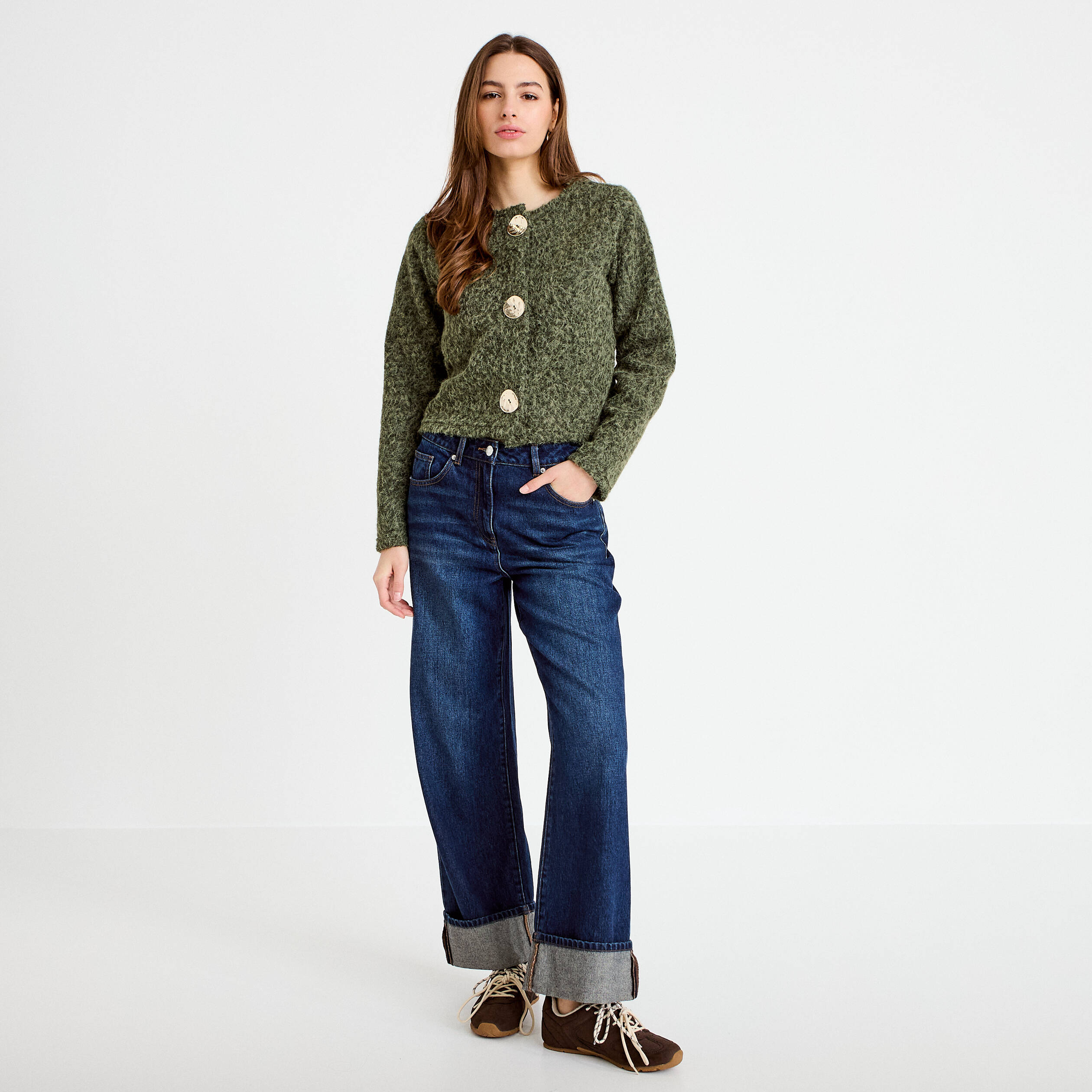 Veste effet polaire vert kaki femme