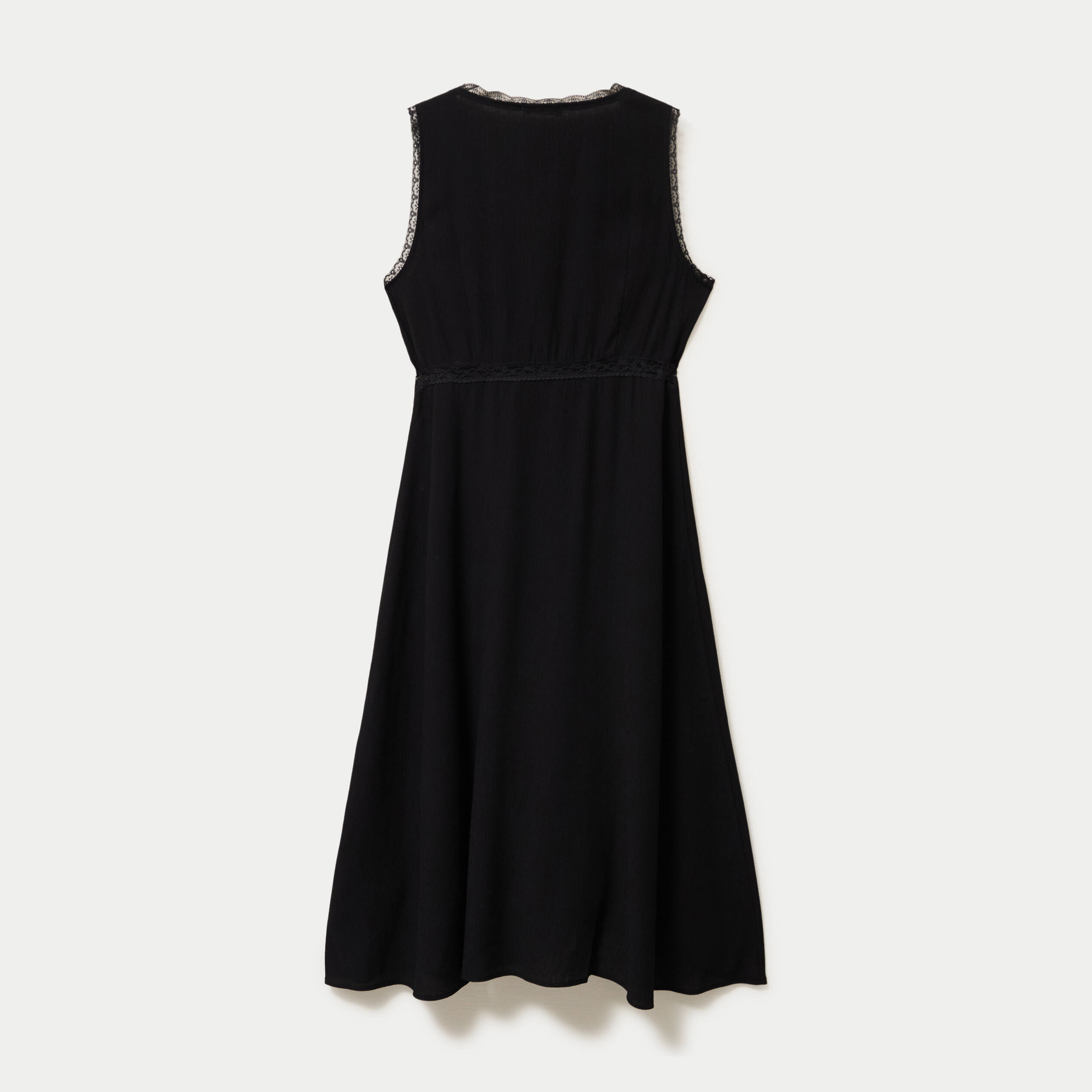 Robe longue droite sans manches col v noir femme