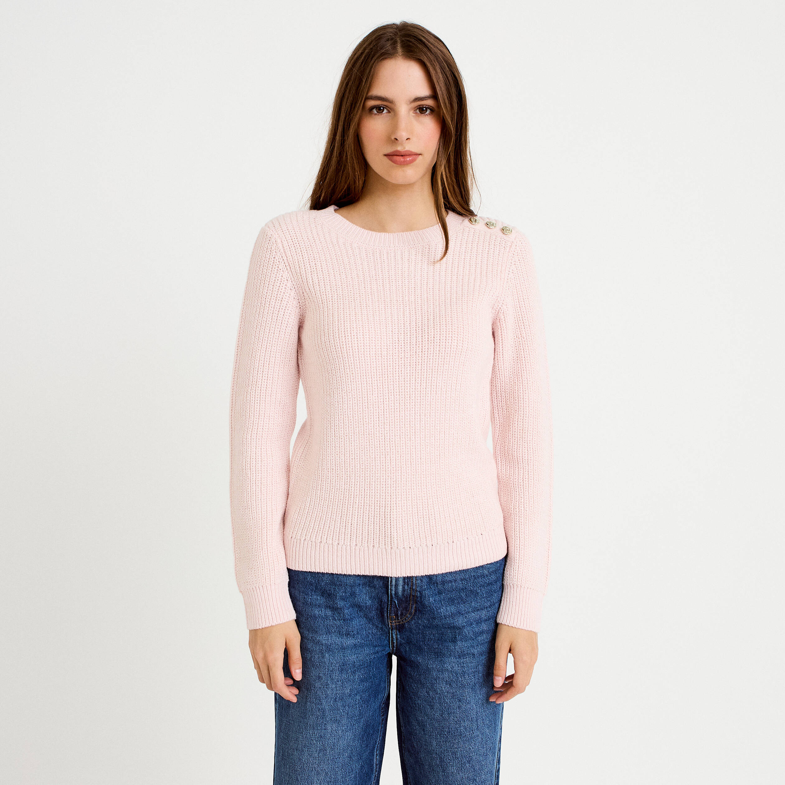 Pull manches longues brillant rose clair femme