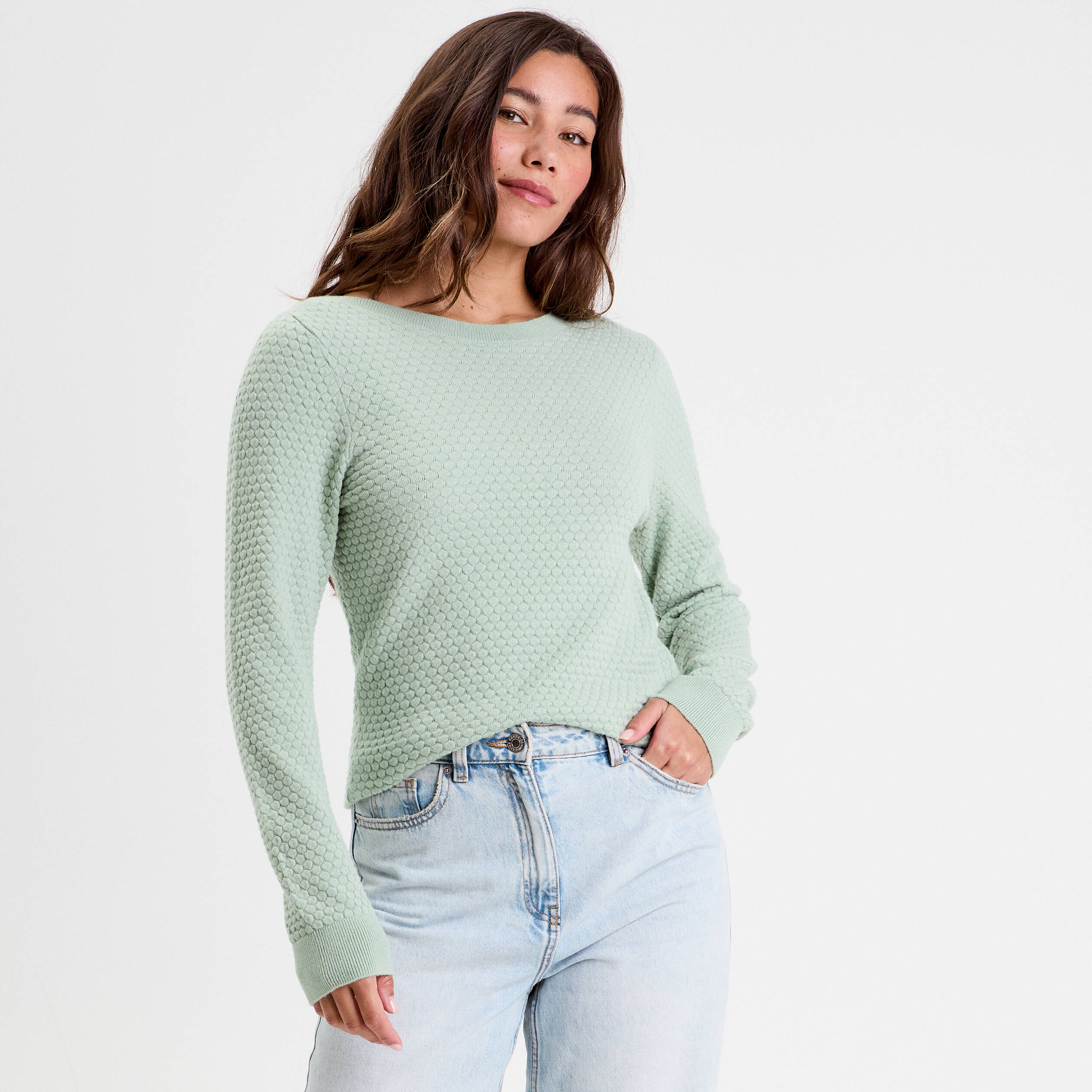 pull col bateau vert pastel femme Pull col bateau vert pastel femme