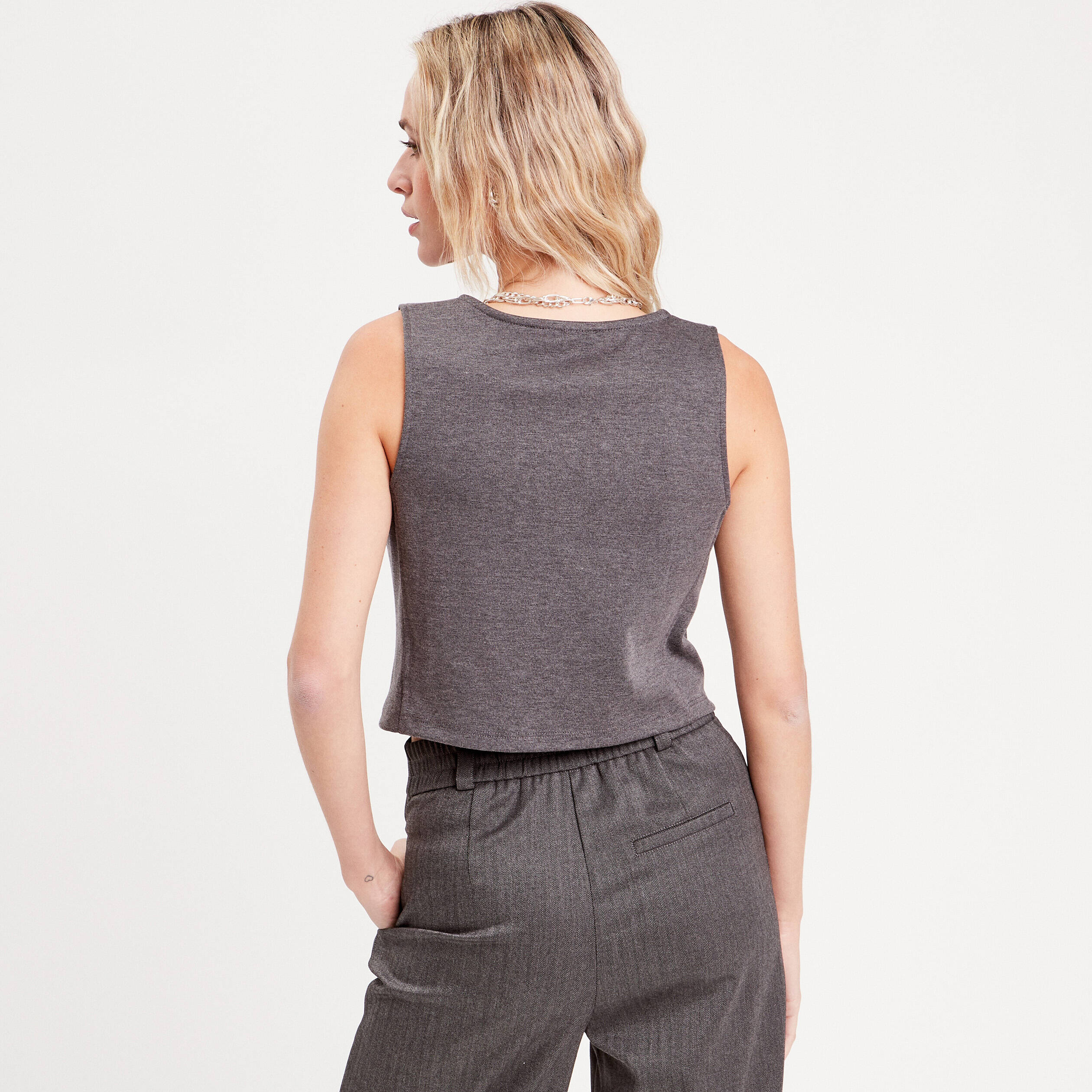 veston sans manches gris clair femme Veston sans manches gris clair femme