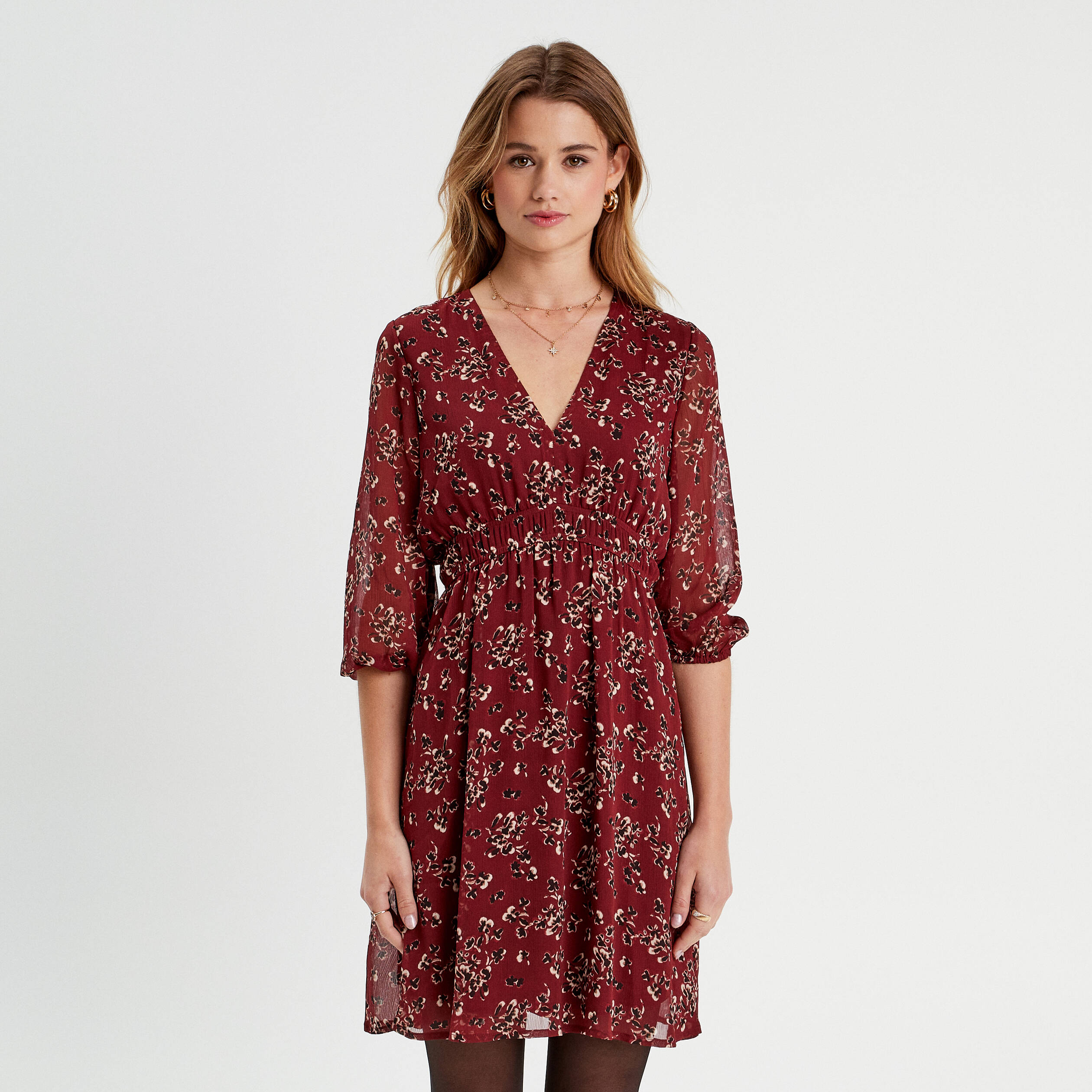 robe evasee manches 34 bordeaux femme Robe évasée manches 3/4 bordeaux femme