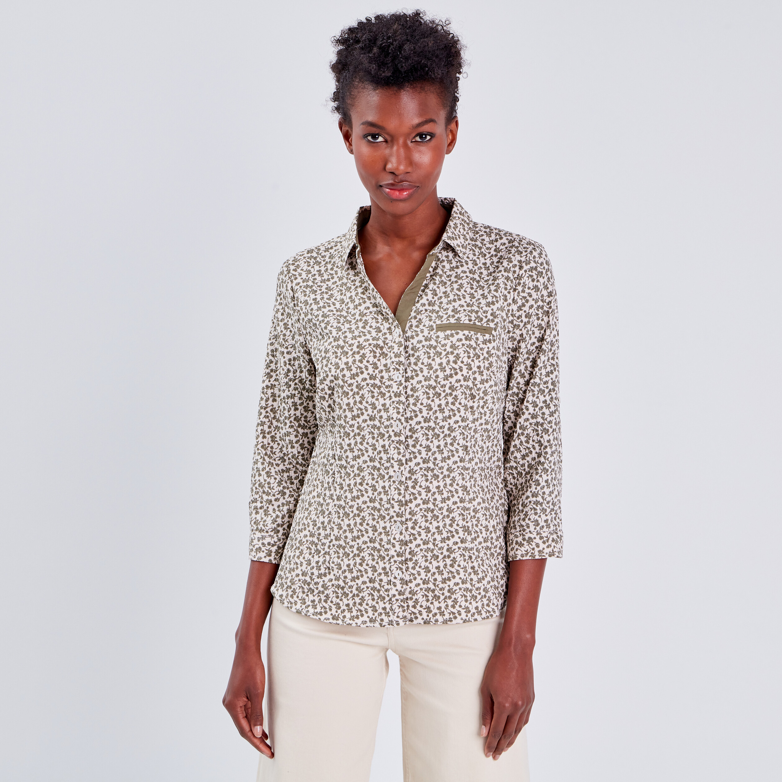 blouse manches 34 vert kaki femme Blouse manches 3/4 vert kaki femme