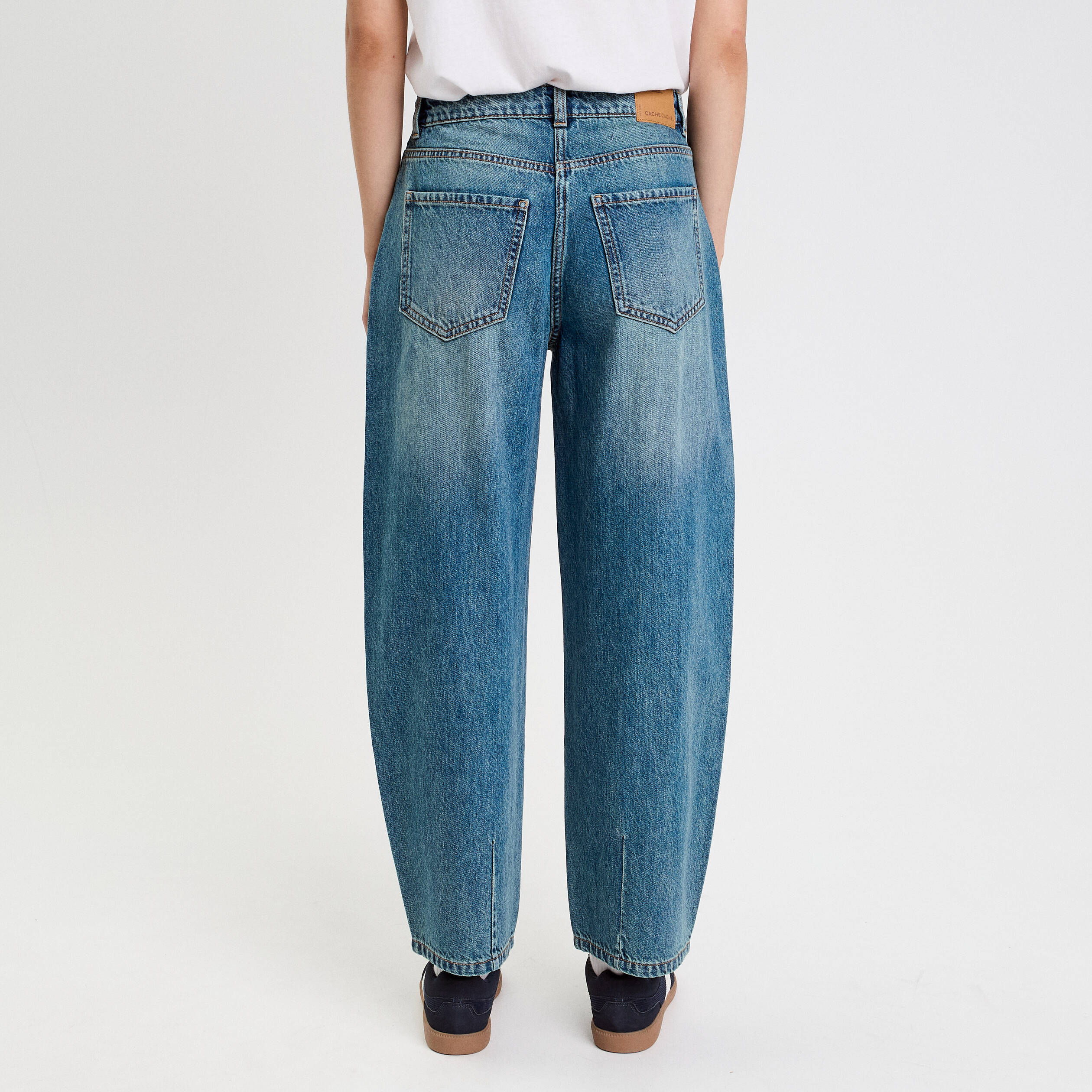 Jean barrel cropped taille standard denim double stone femme