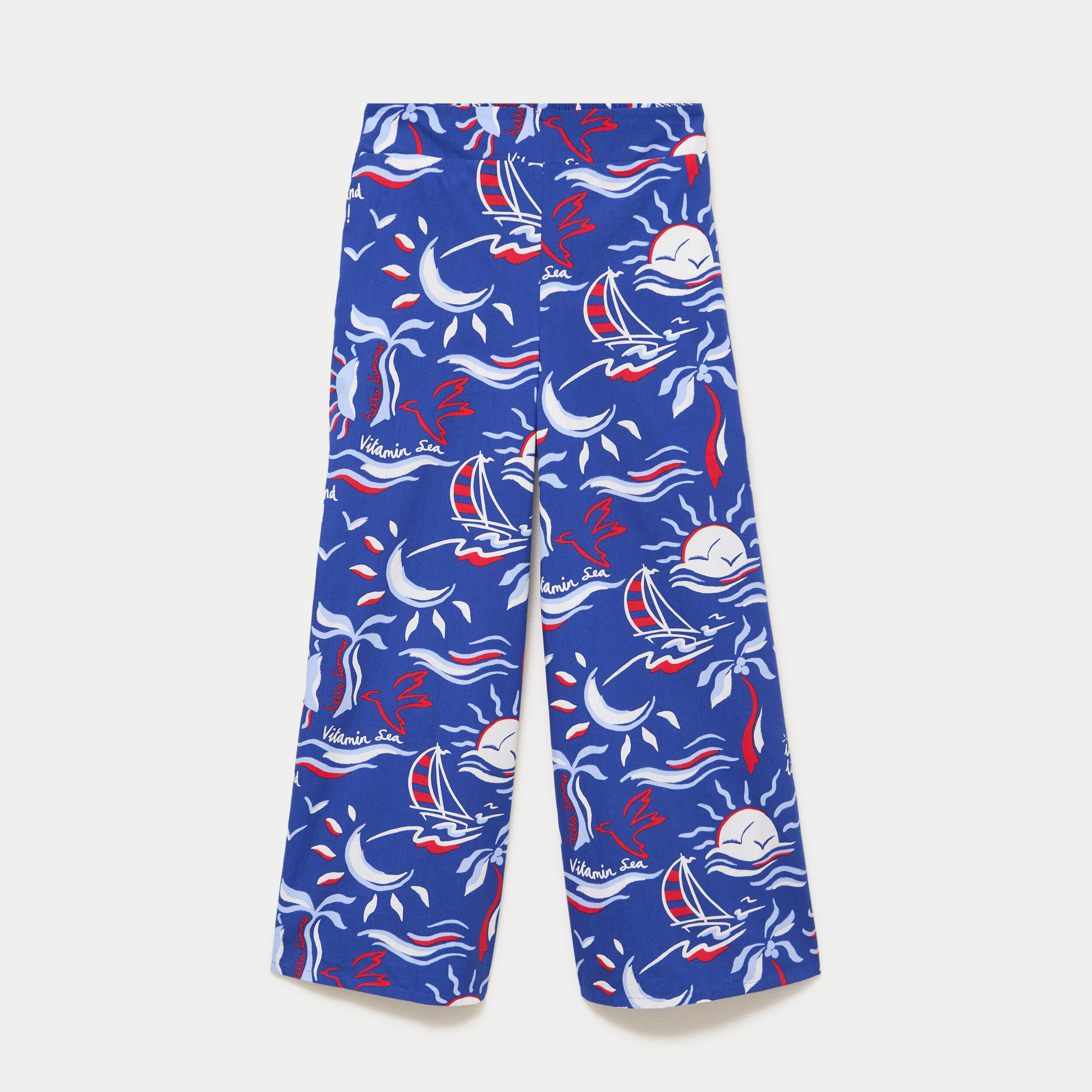 Pantalon large 3/4 taille standard bleu marine femme
