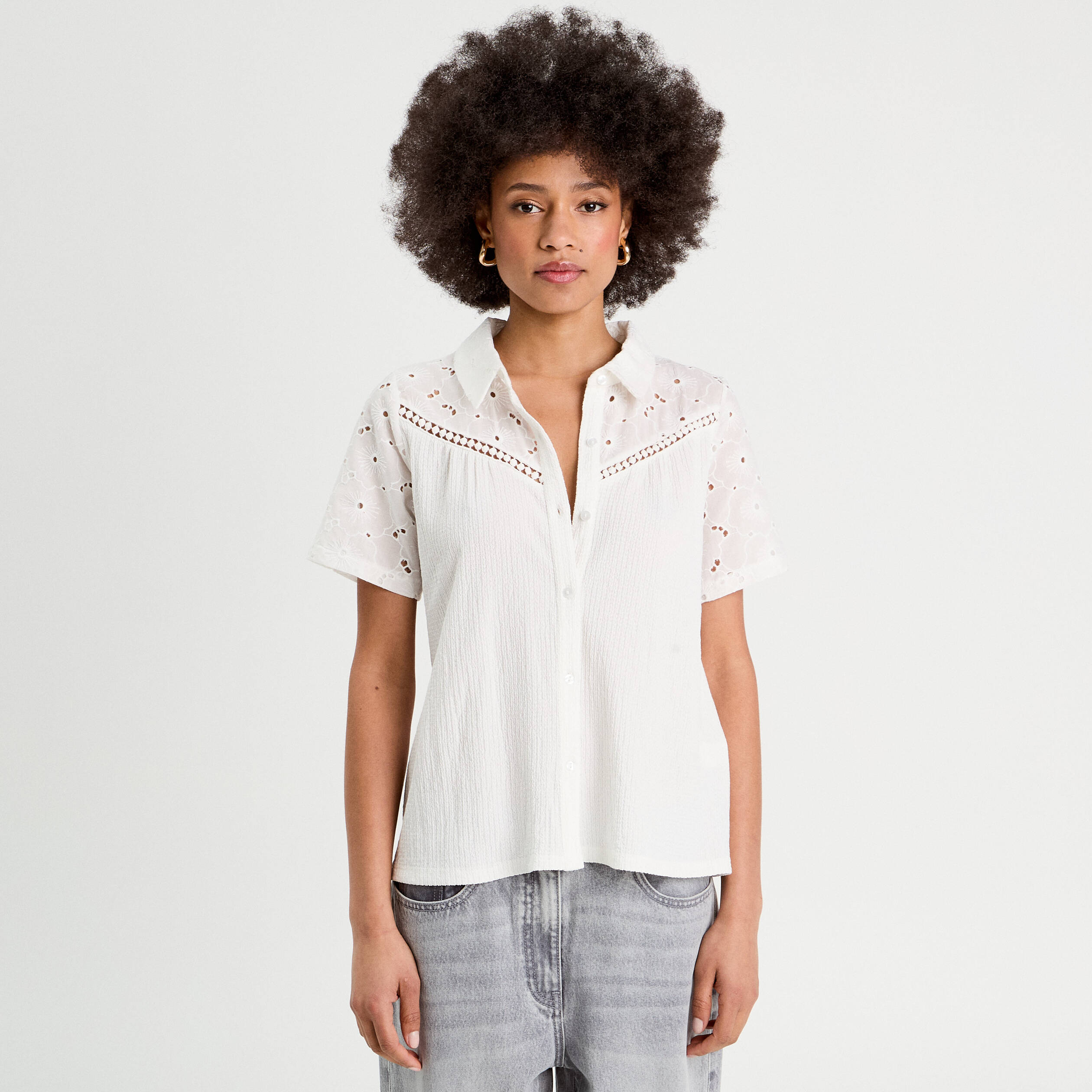 Chemise broderie anglaise ecru femme Vibs