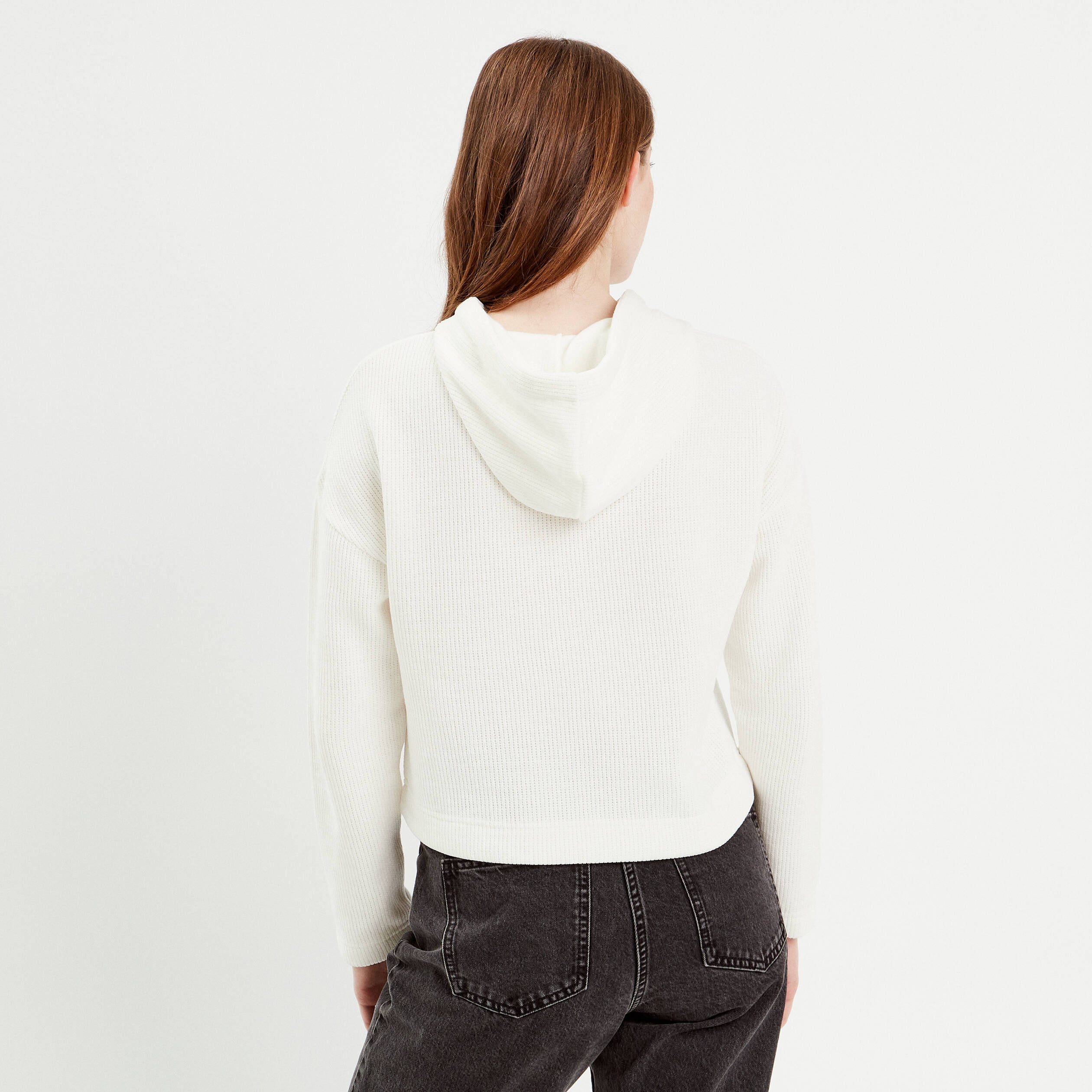 Sweat &agrave; capuche ecru femme