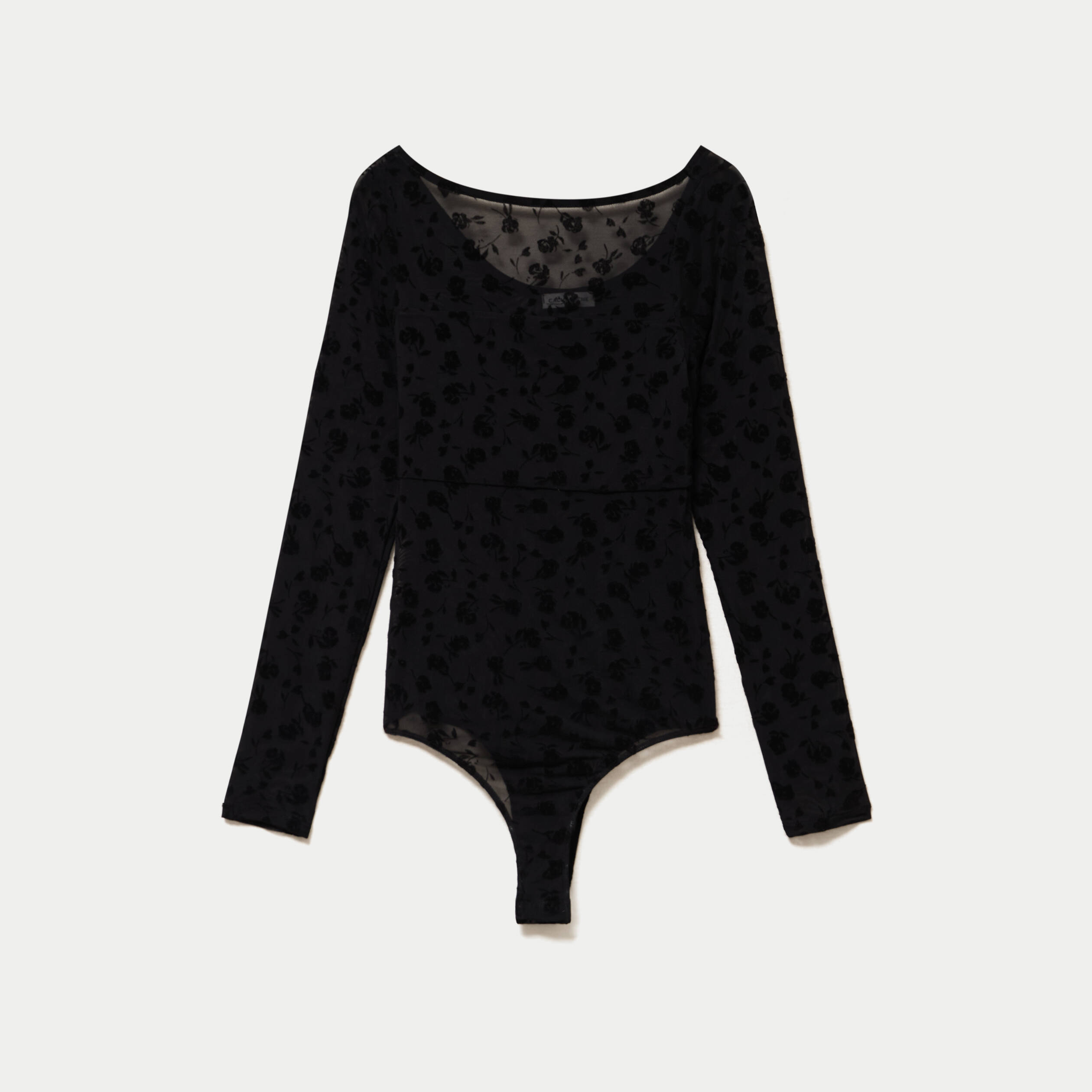 Body cintr&eacute; manches longues col bateau noir femme