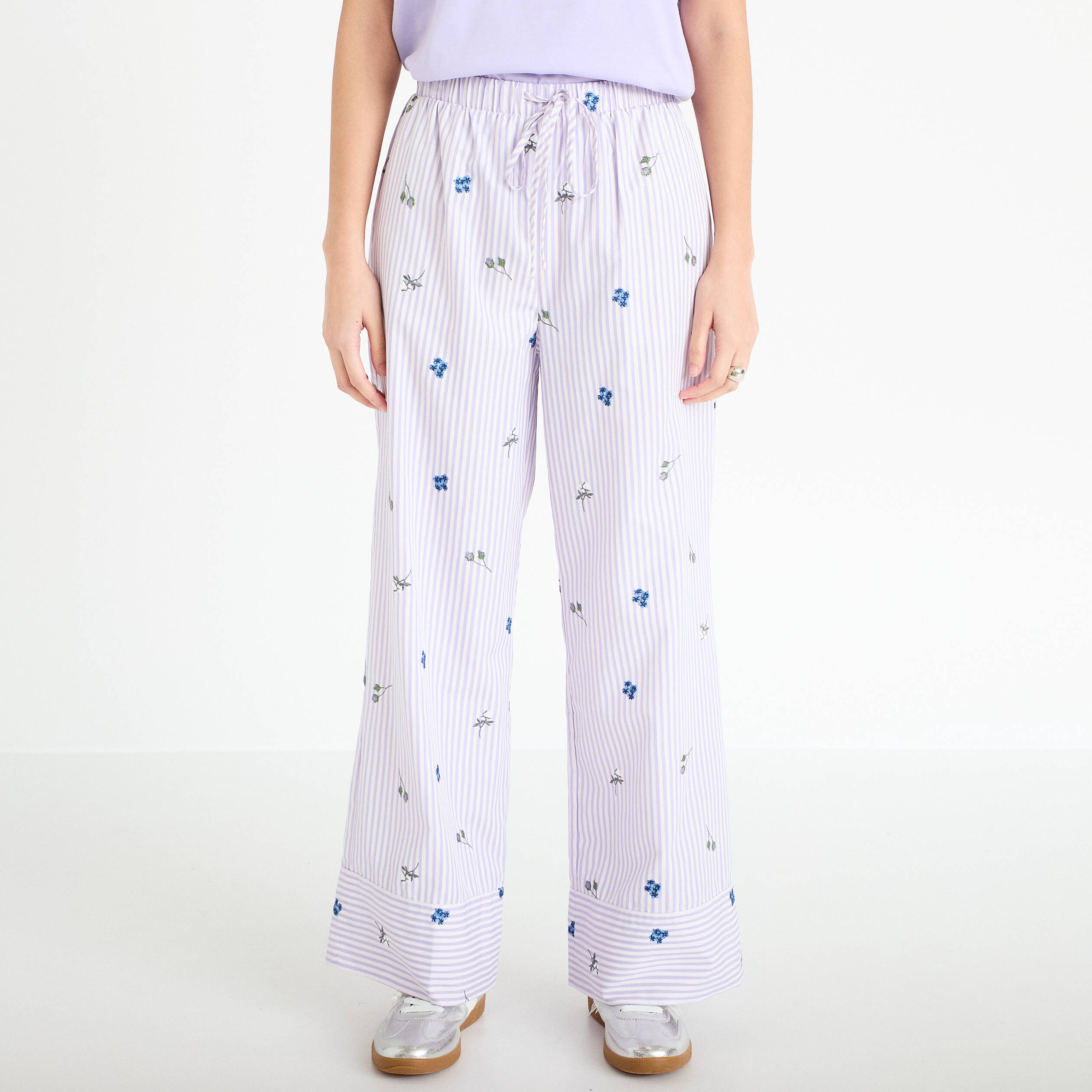 Pantalon large brod&eacute; Bridgerton violet clair femme