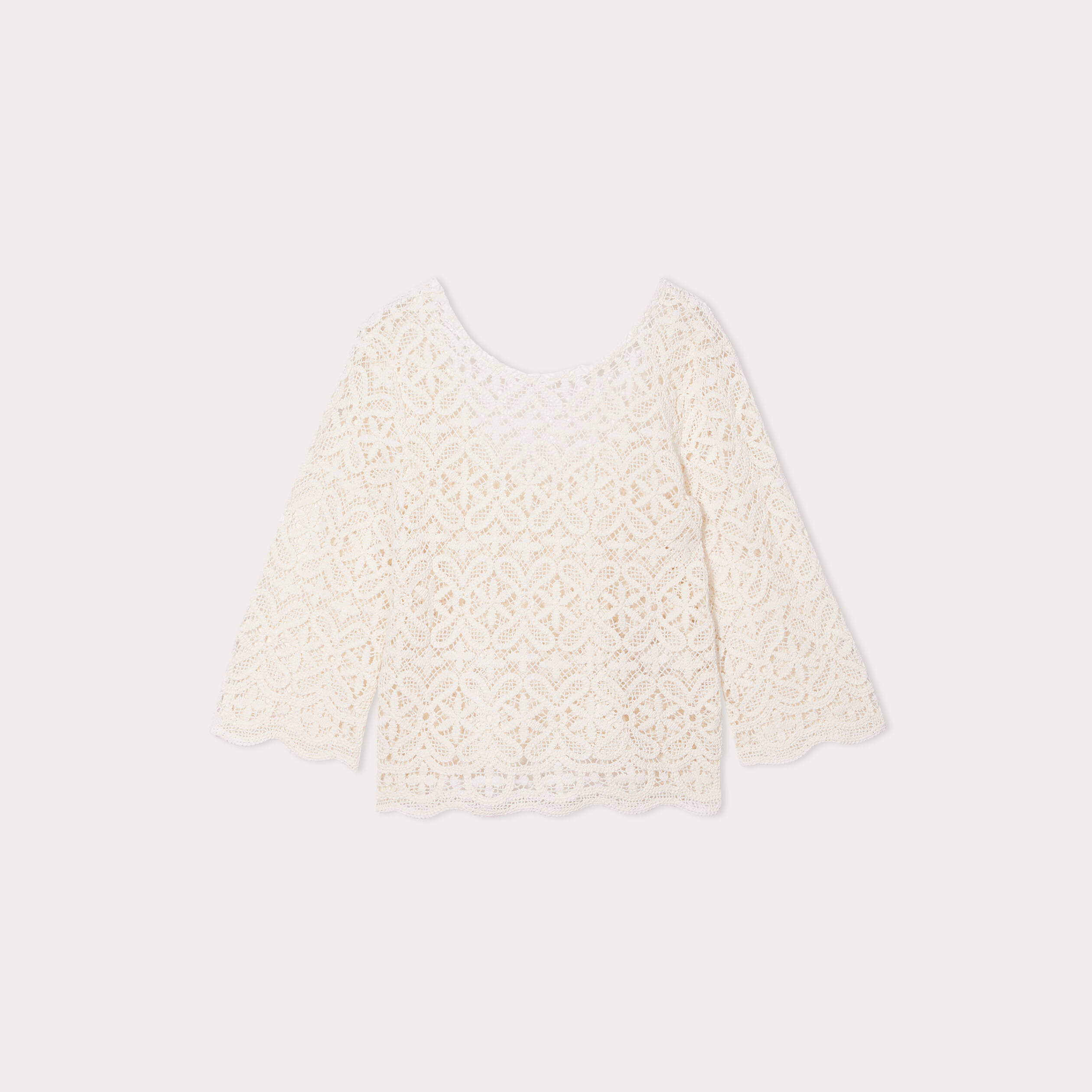 T-shirt manches 3/4 macram&eacute; ecru femme