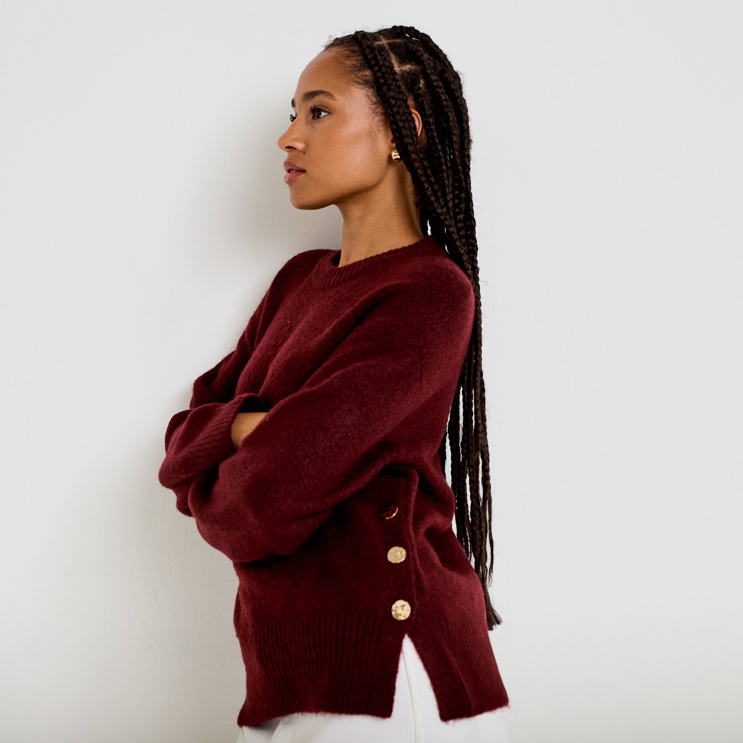 Pull manches longues bordeaux femme