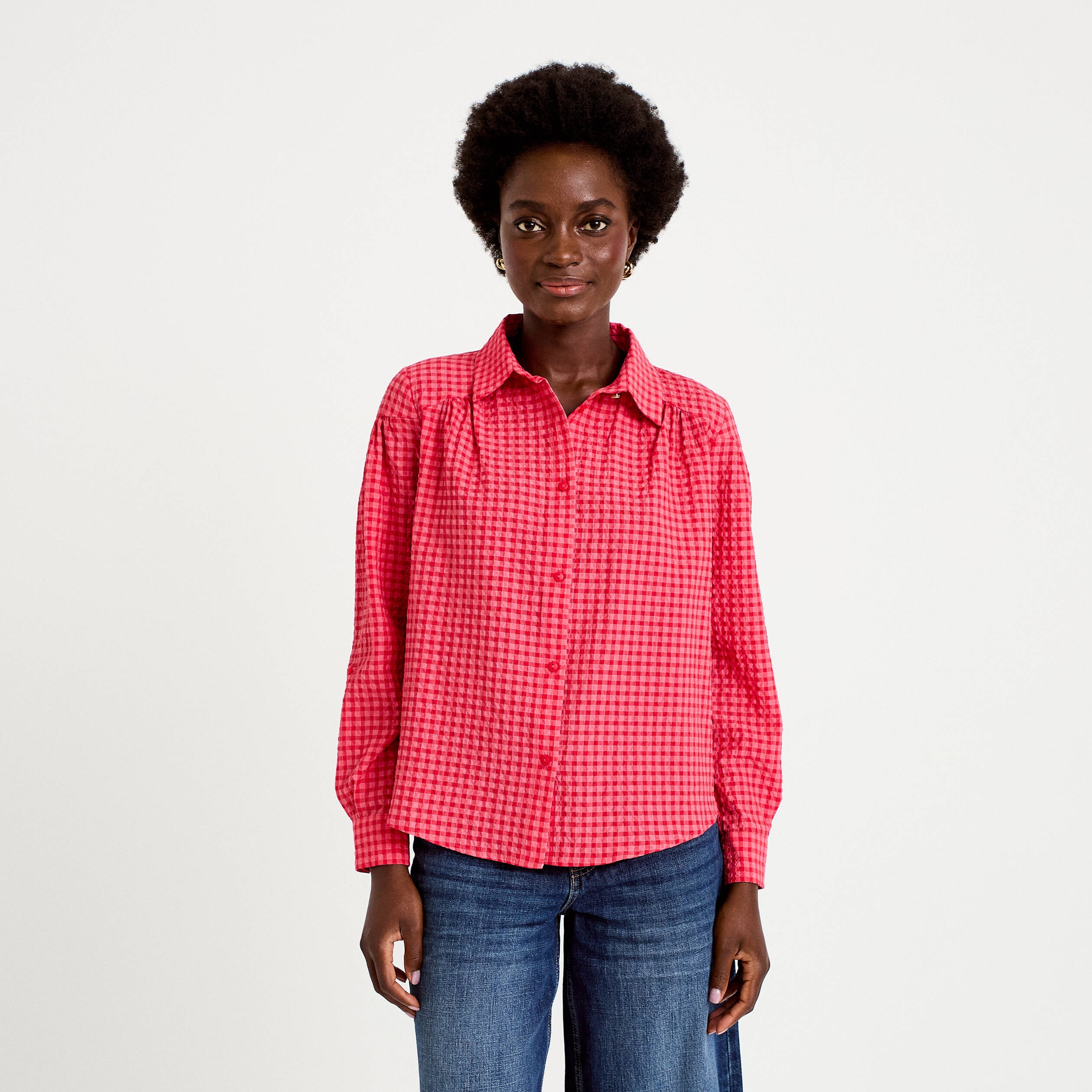 Chemise ample manches longues vichy rouge cerise femme