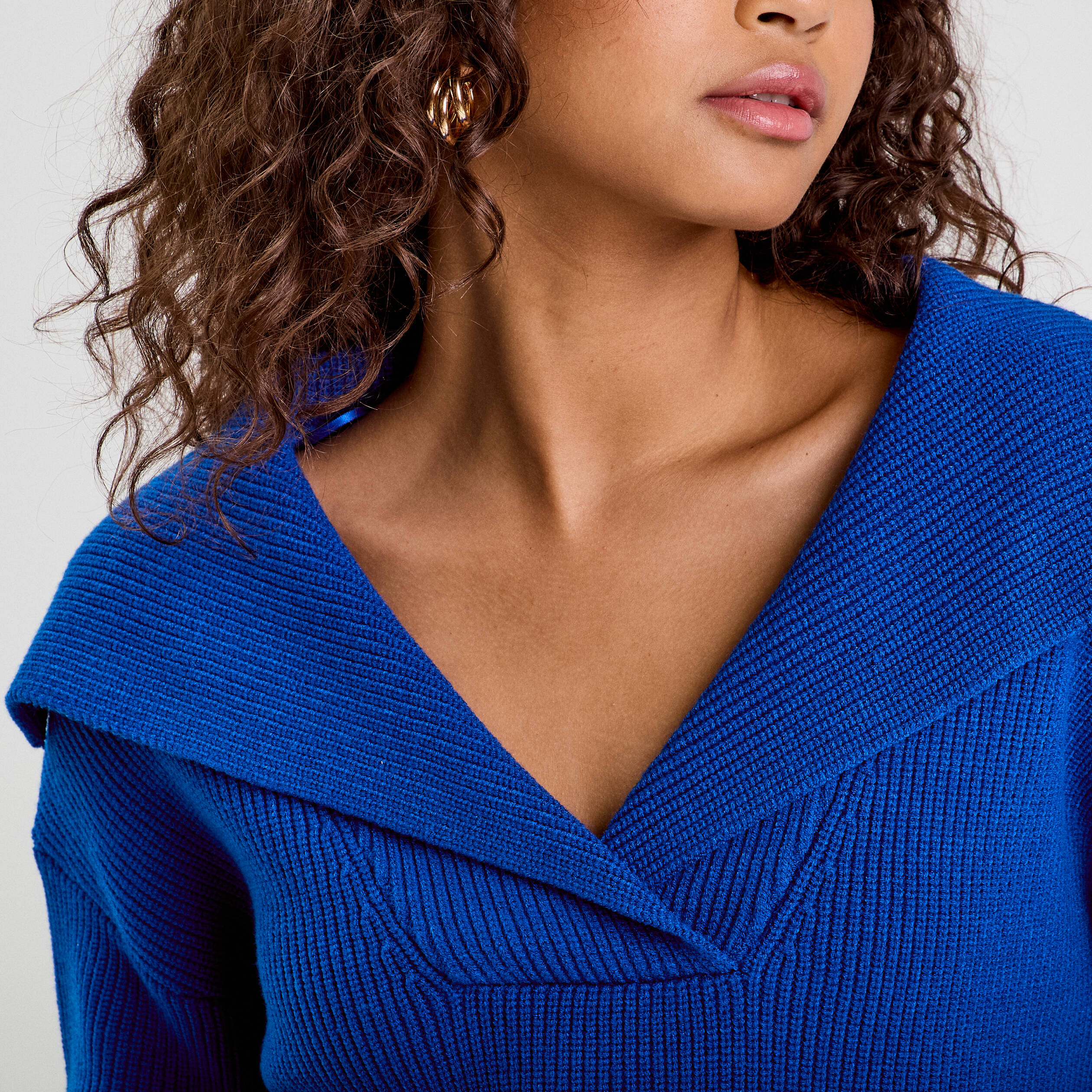 Pull col vareuse bleu electrique femme Vibs