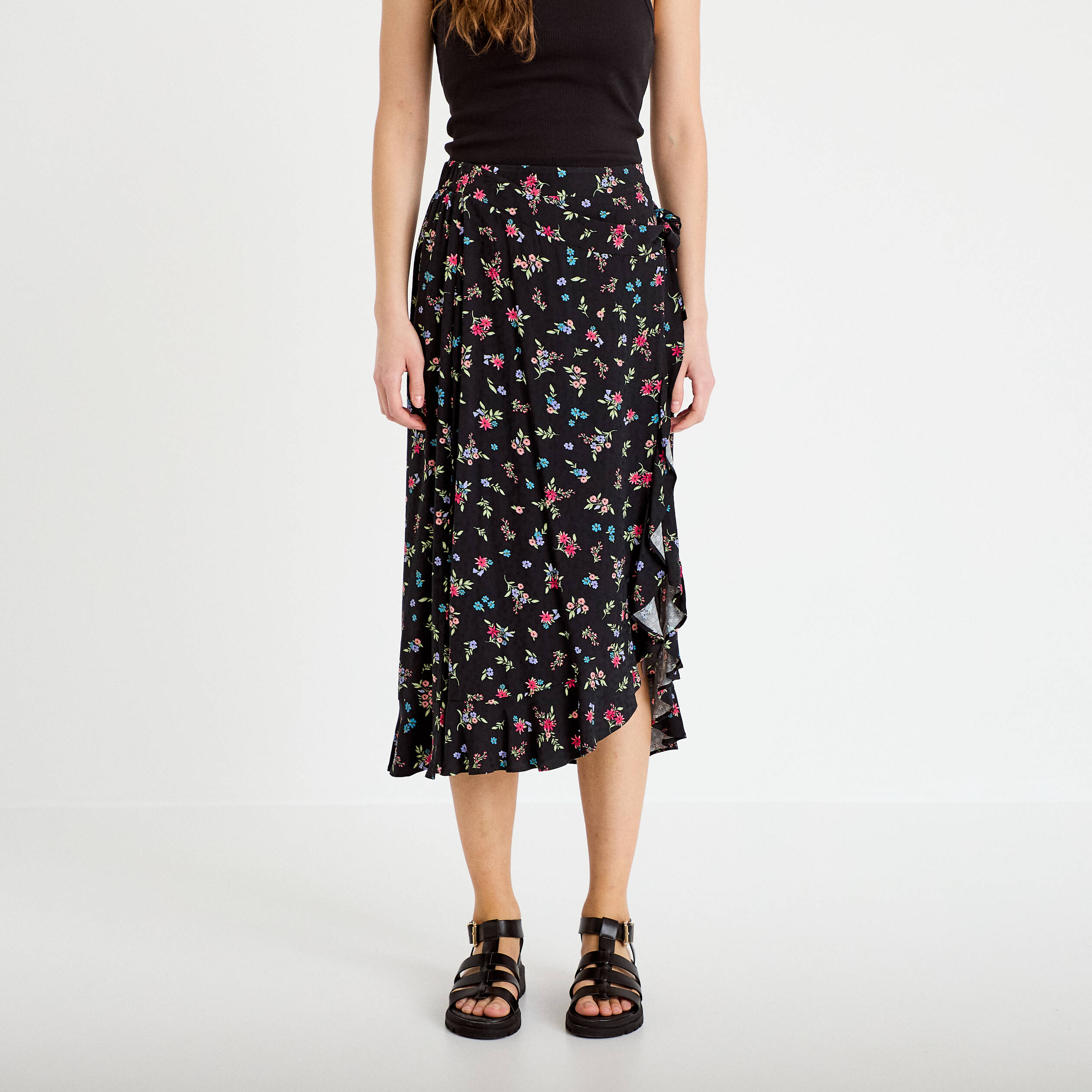 Jupe longue portefeuille noir femme