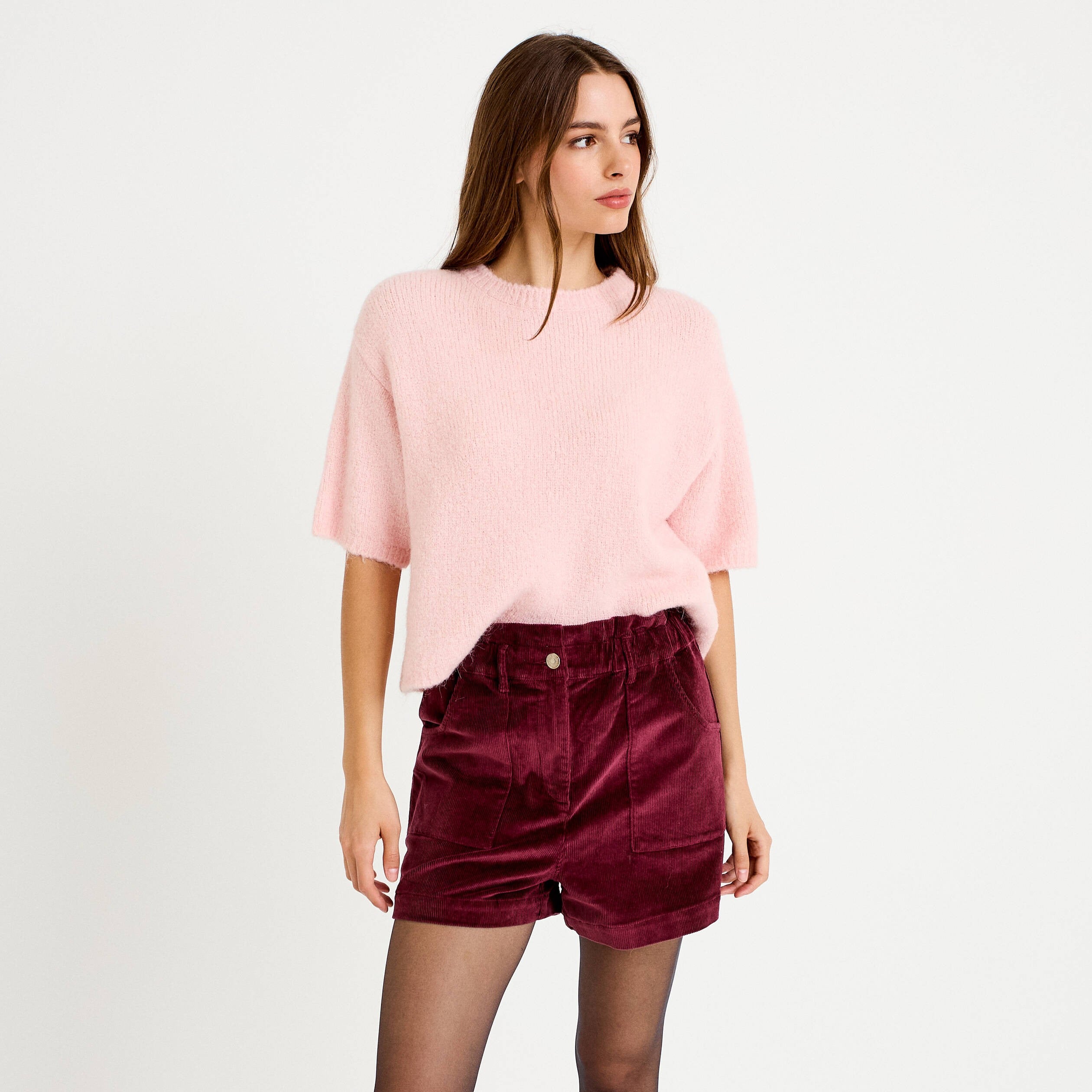 Short large en velours bordeaux femme
