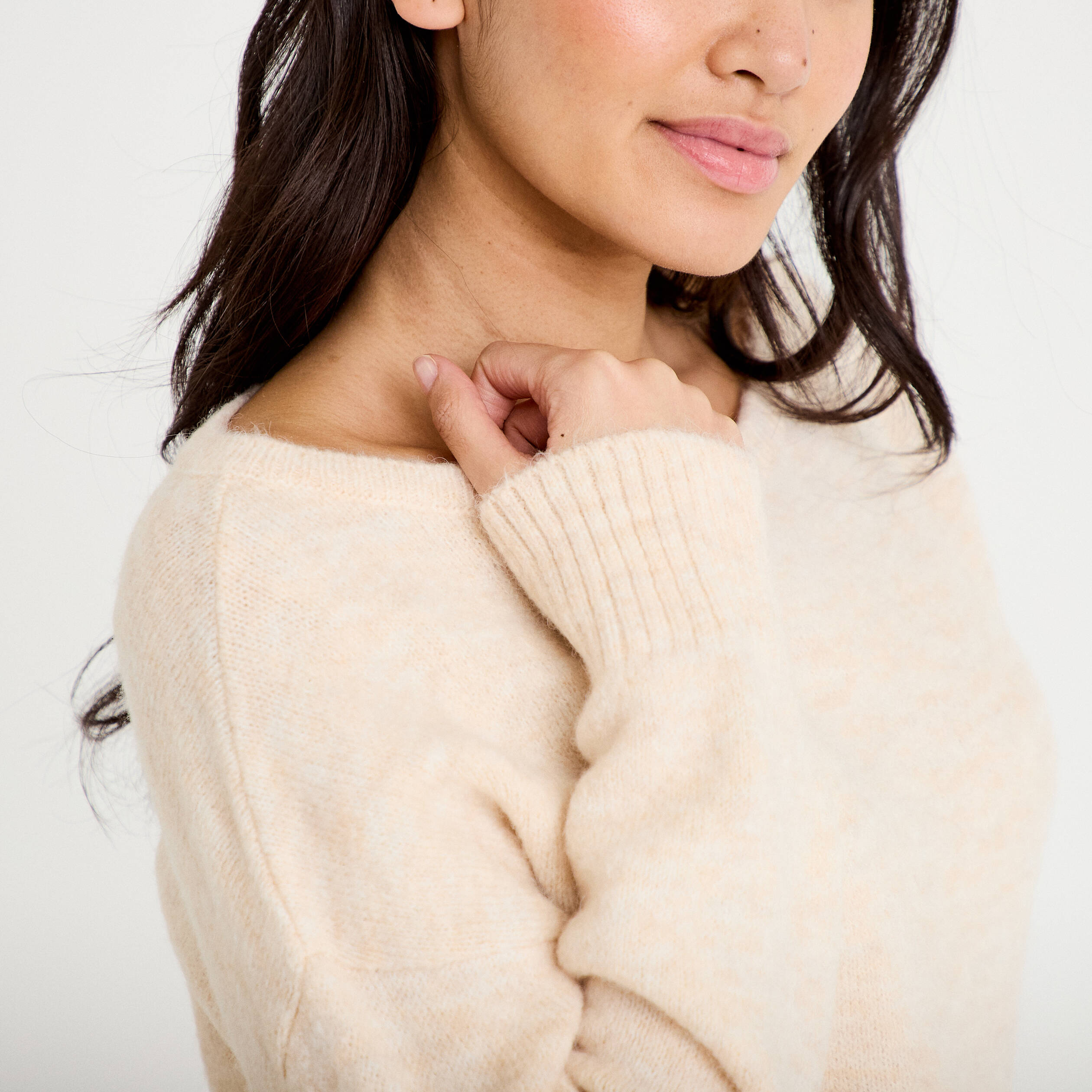 Pull col bateau beige femme