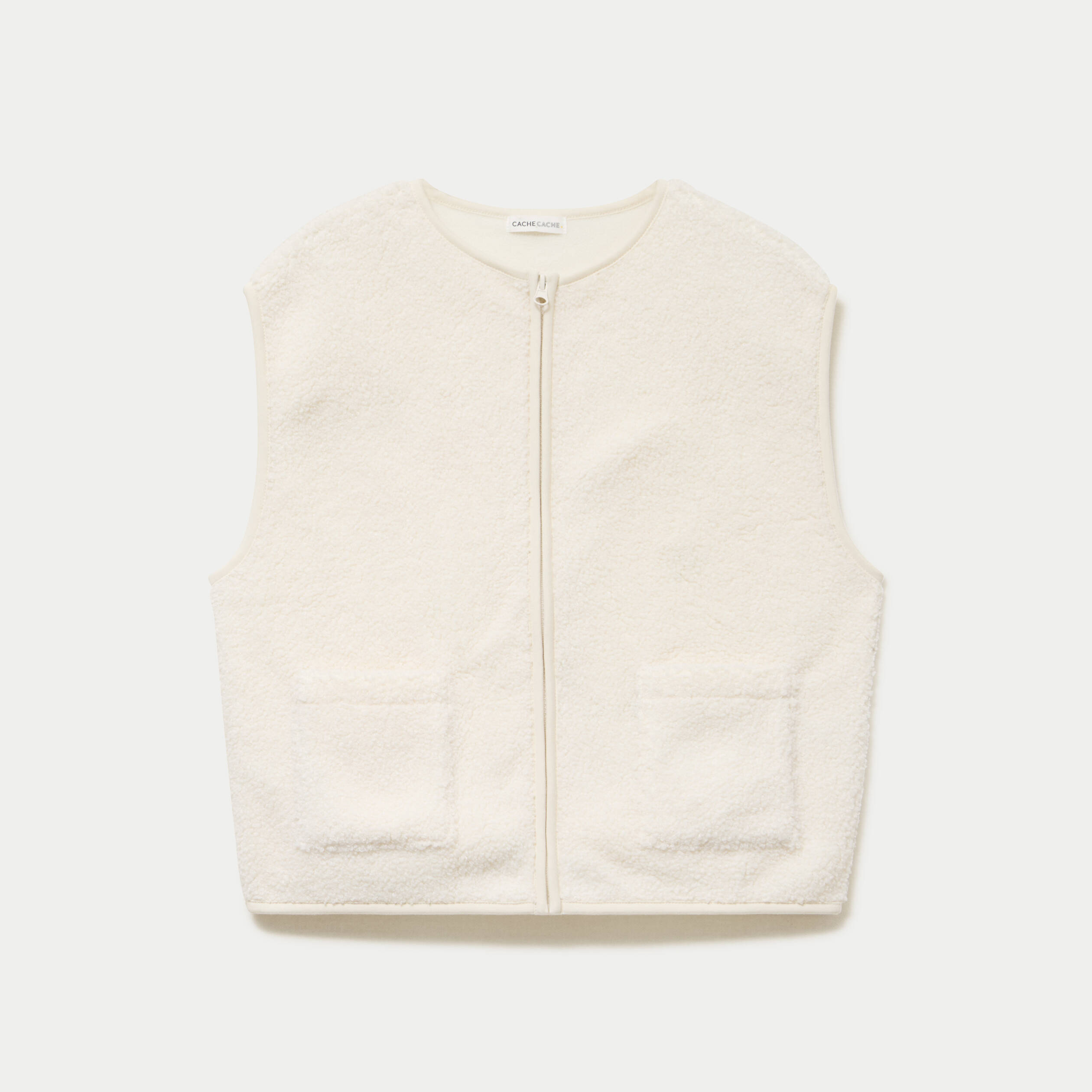 Gilet sans manches bouclette ecru femme