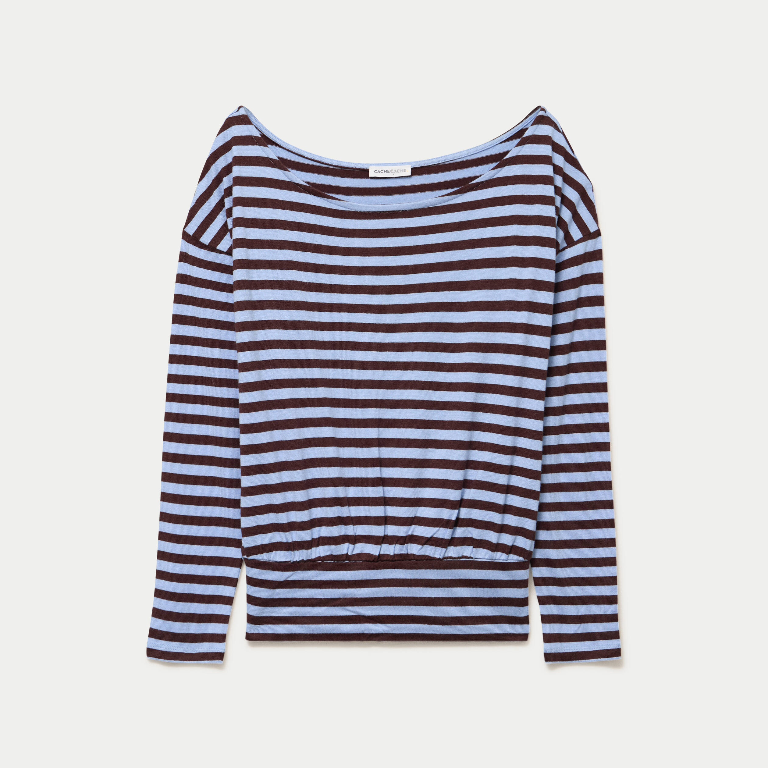 Pull col bateau manches longues bleu femme