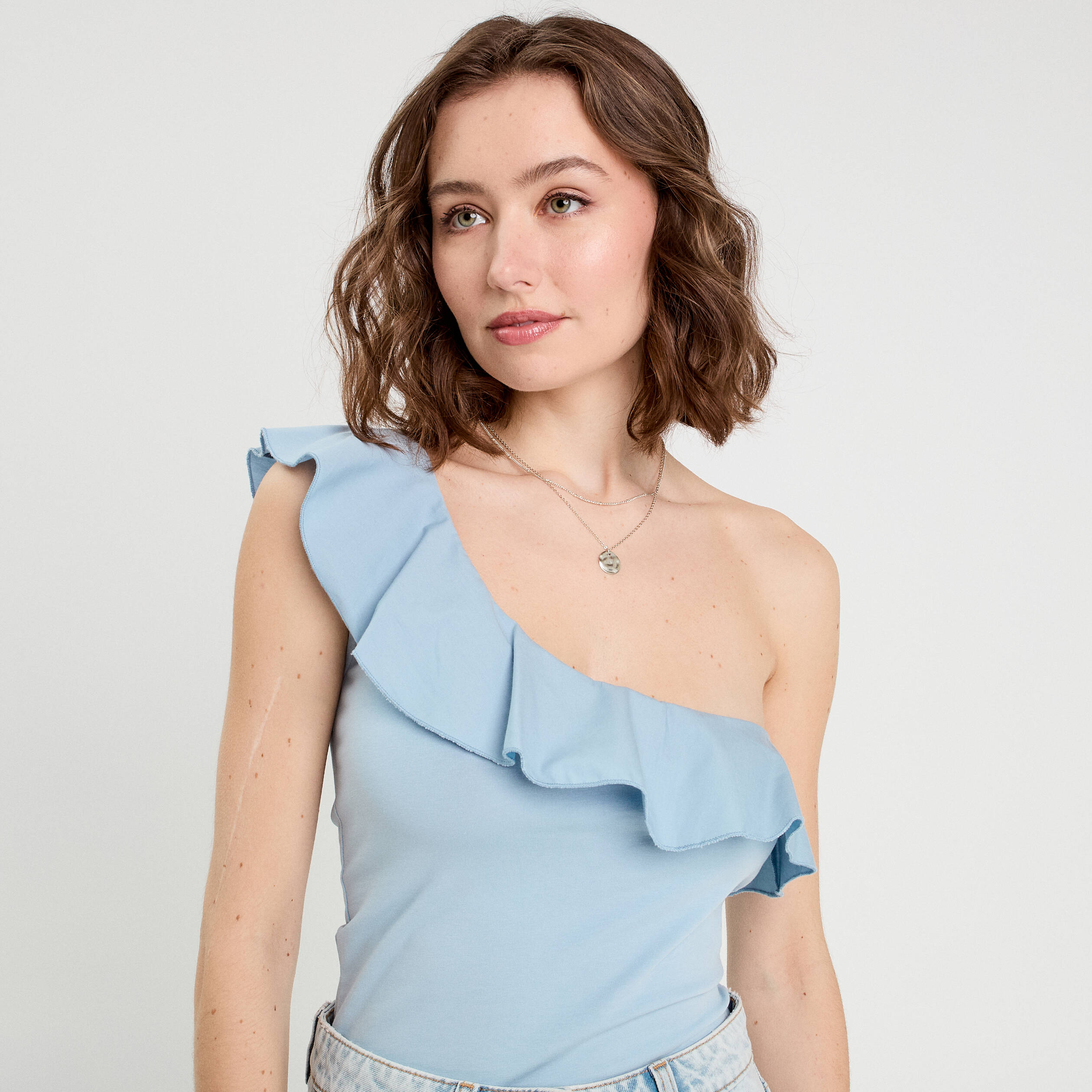 Débardeur asymétrique bleu clair femme