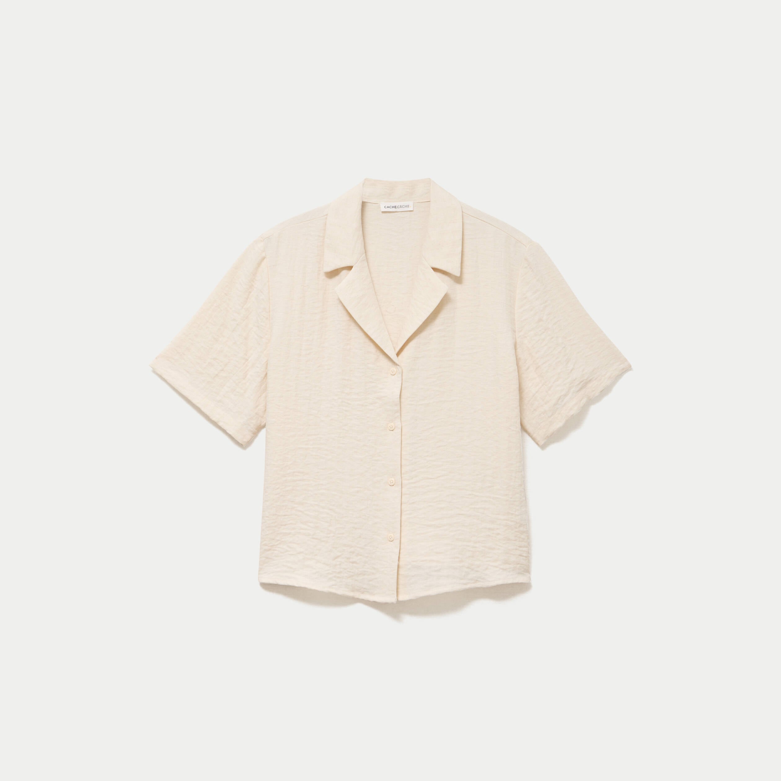 Chemise droite pliss&eacute;e manches courtes ecru femme
