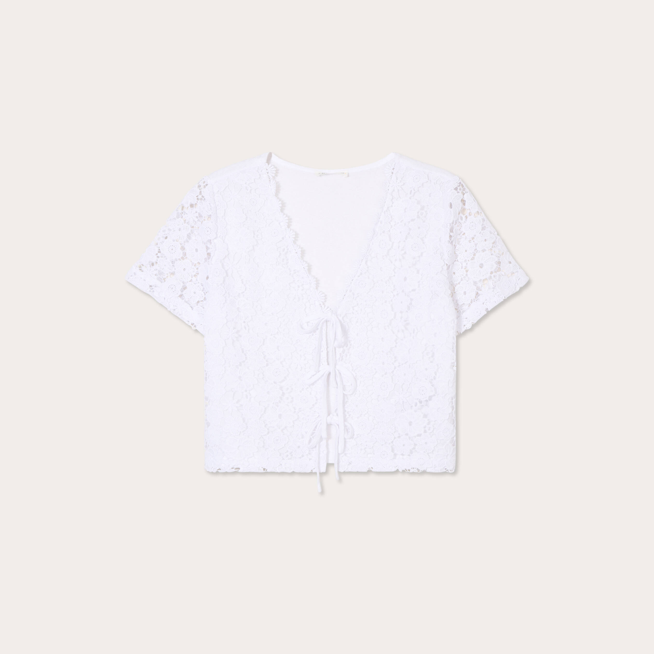 t shirt noue dentelle guipure blanc femme T-shirt noué dentelle guipure blanc femme