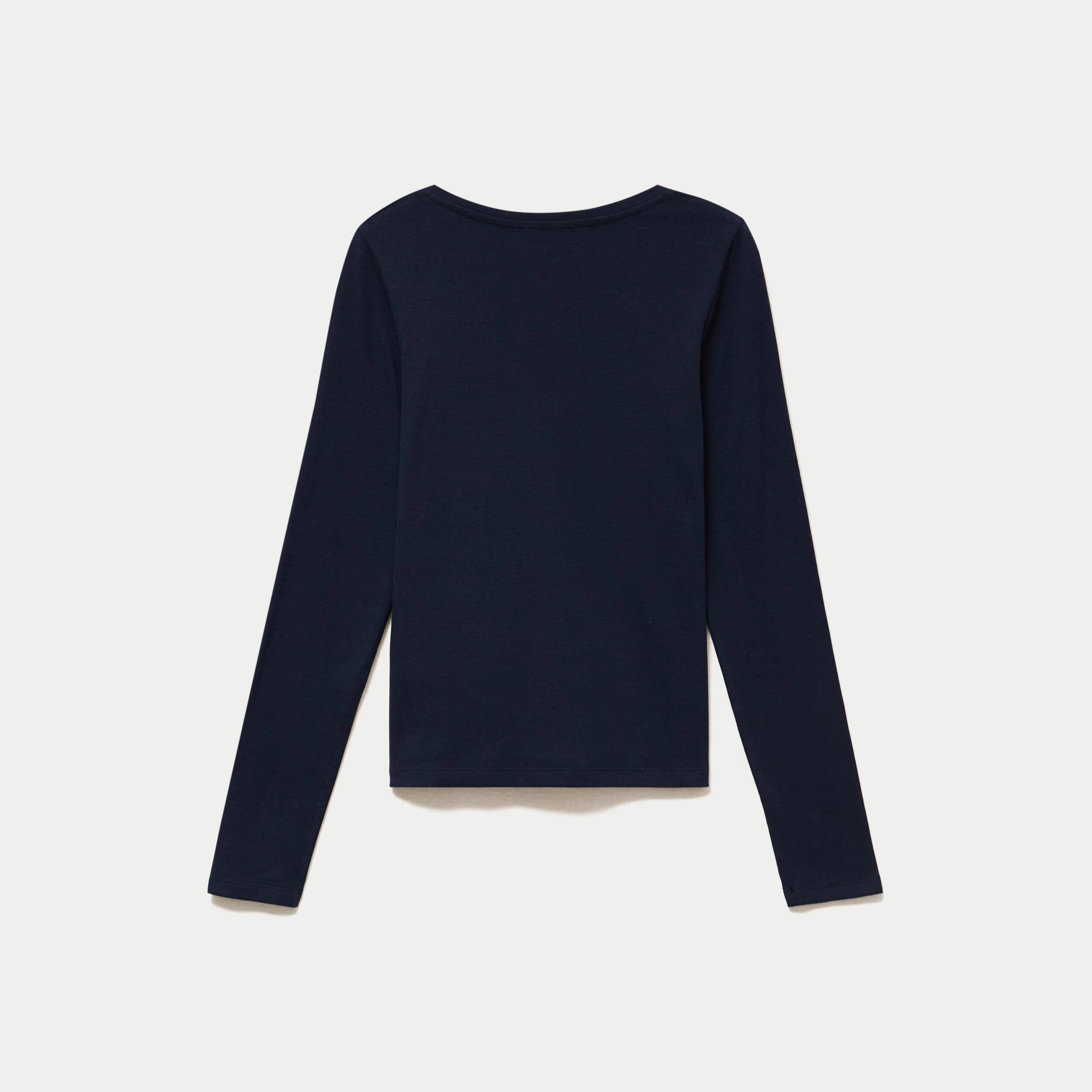 Top ajust&eacute; col v manches longues bleu marine femme