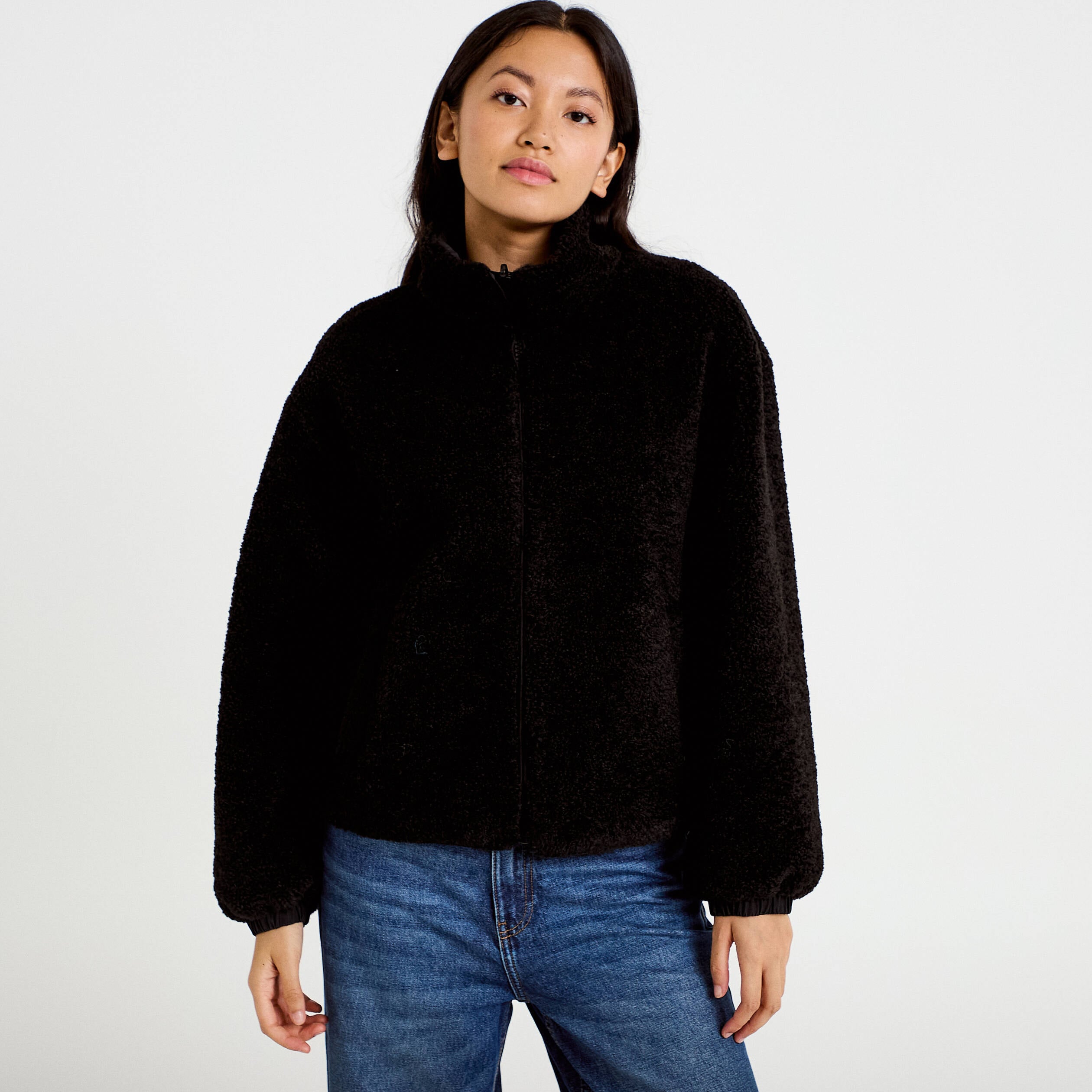 Veste r&eacute;versible effet polaire noir femme