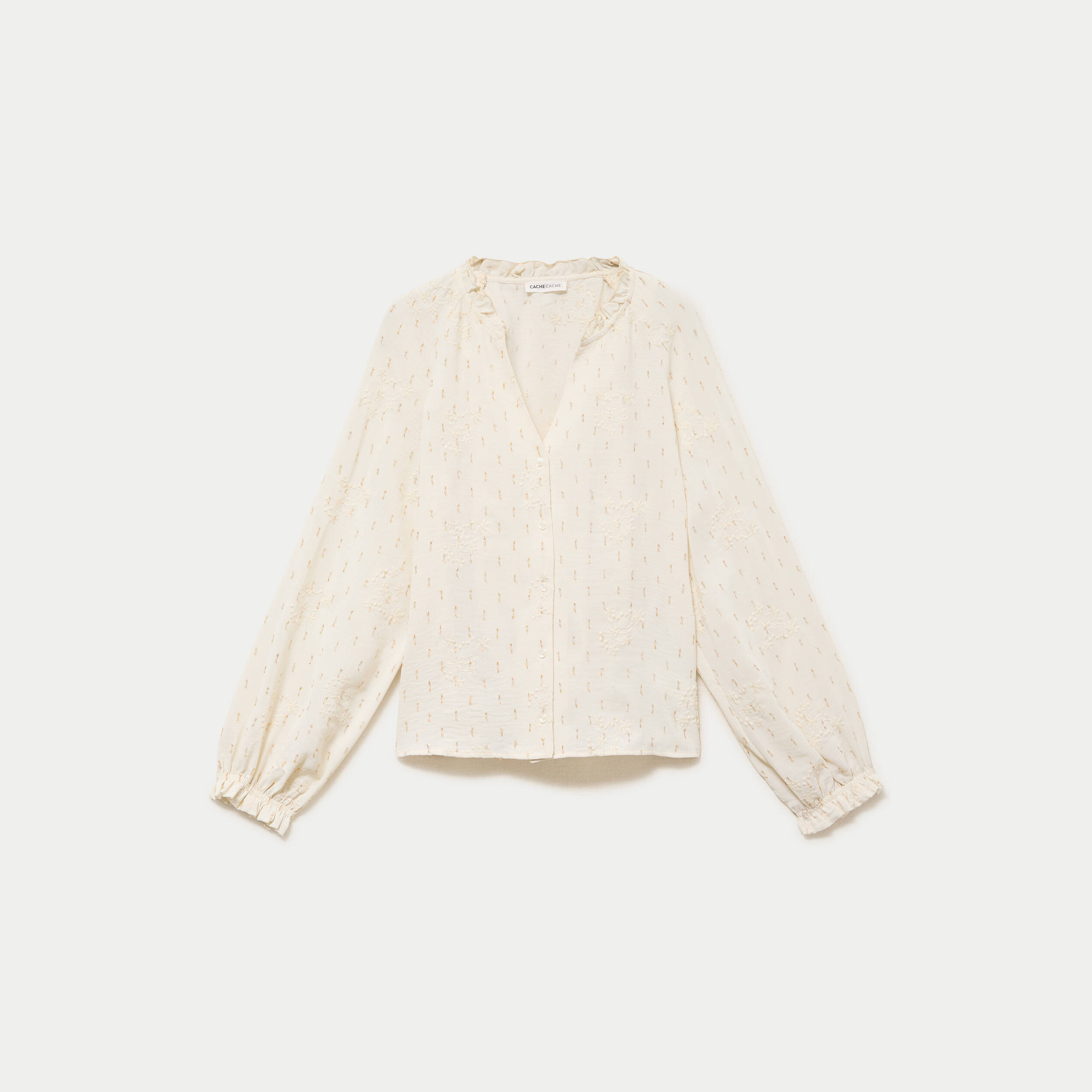 Blouse ample manches longues chin&eacute;e ecru femme