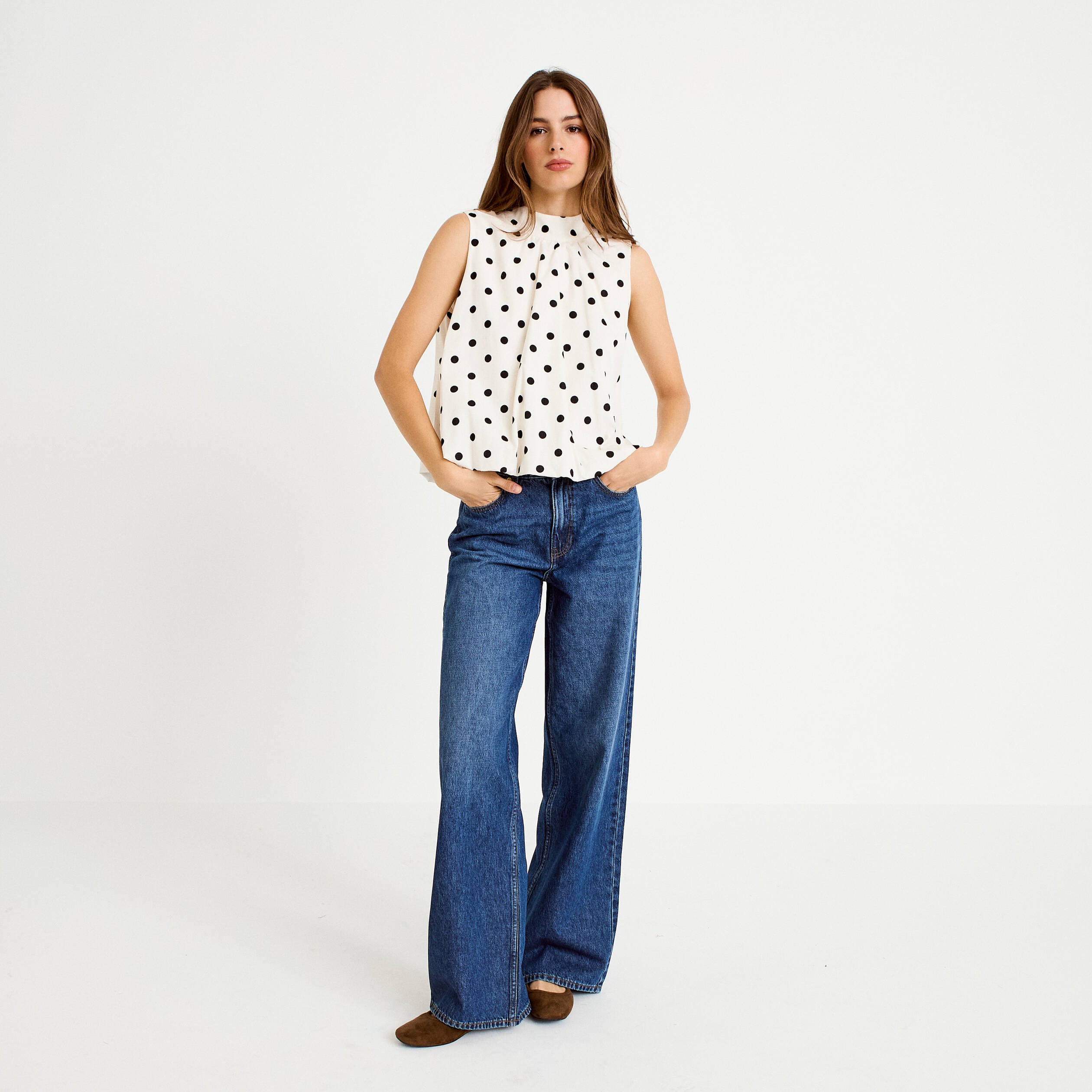 Blouse ample sans manches dos d&eacute;collet&eacute; blanc femme