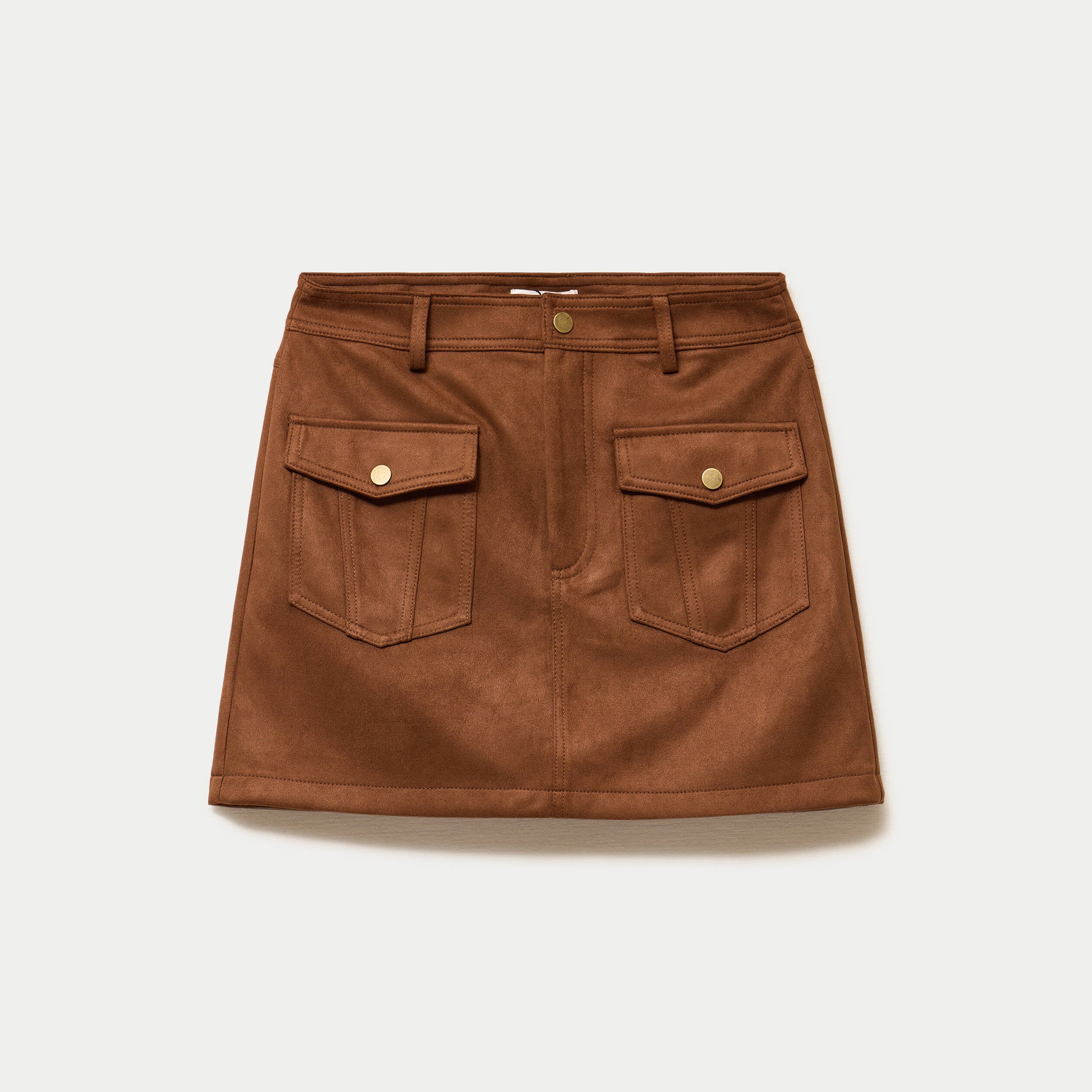 Jupe-short trap&egrave;ze aspect daim marron femme