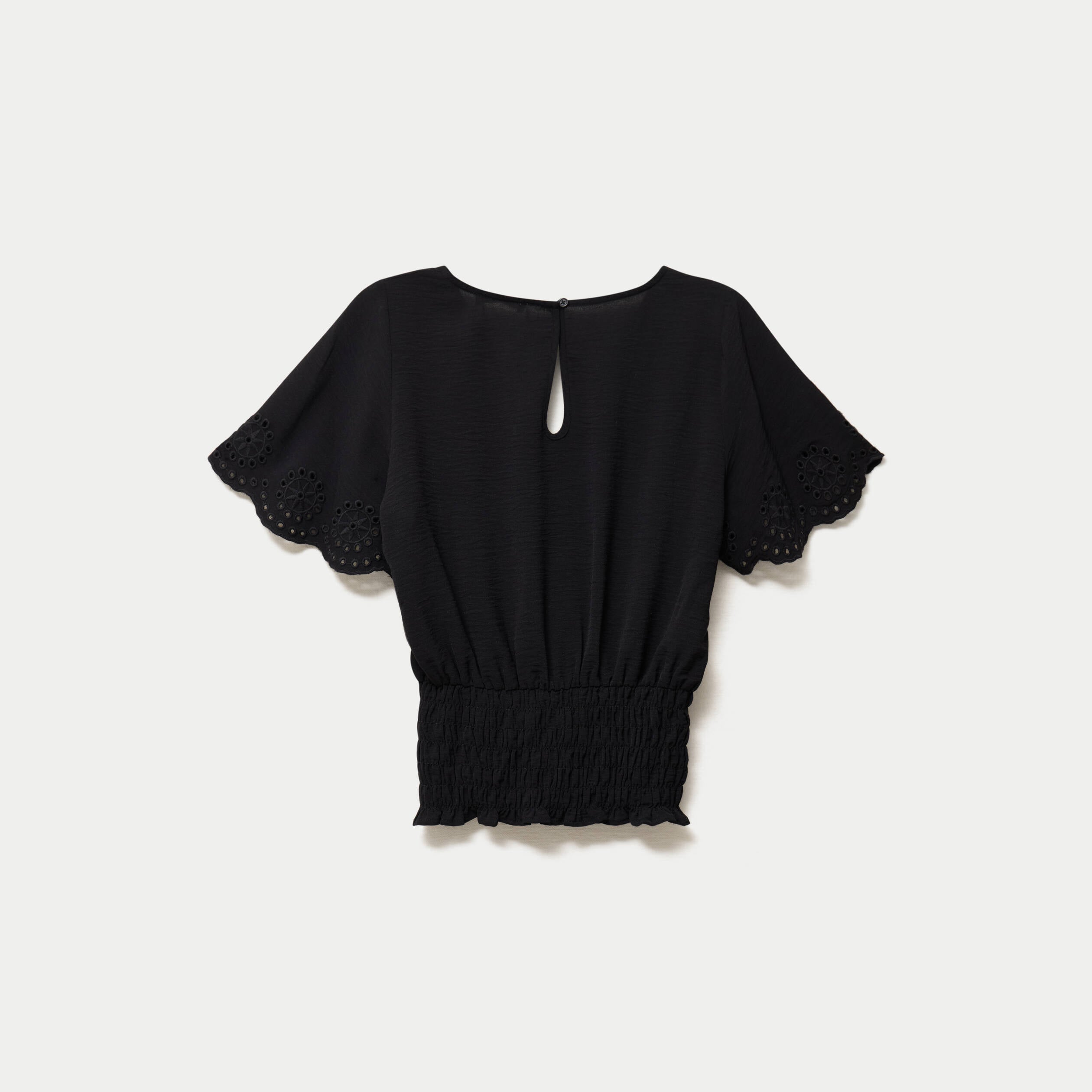 Blouse cintr&eacute;e cropped manches courtes noir femme