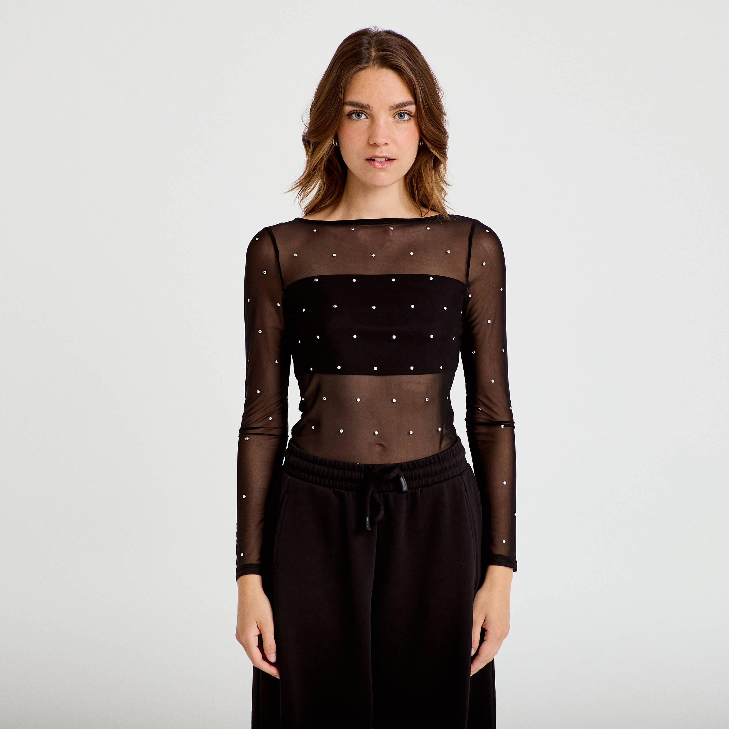 Body ajust&eacute; manches longues col bateau noir femme