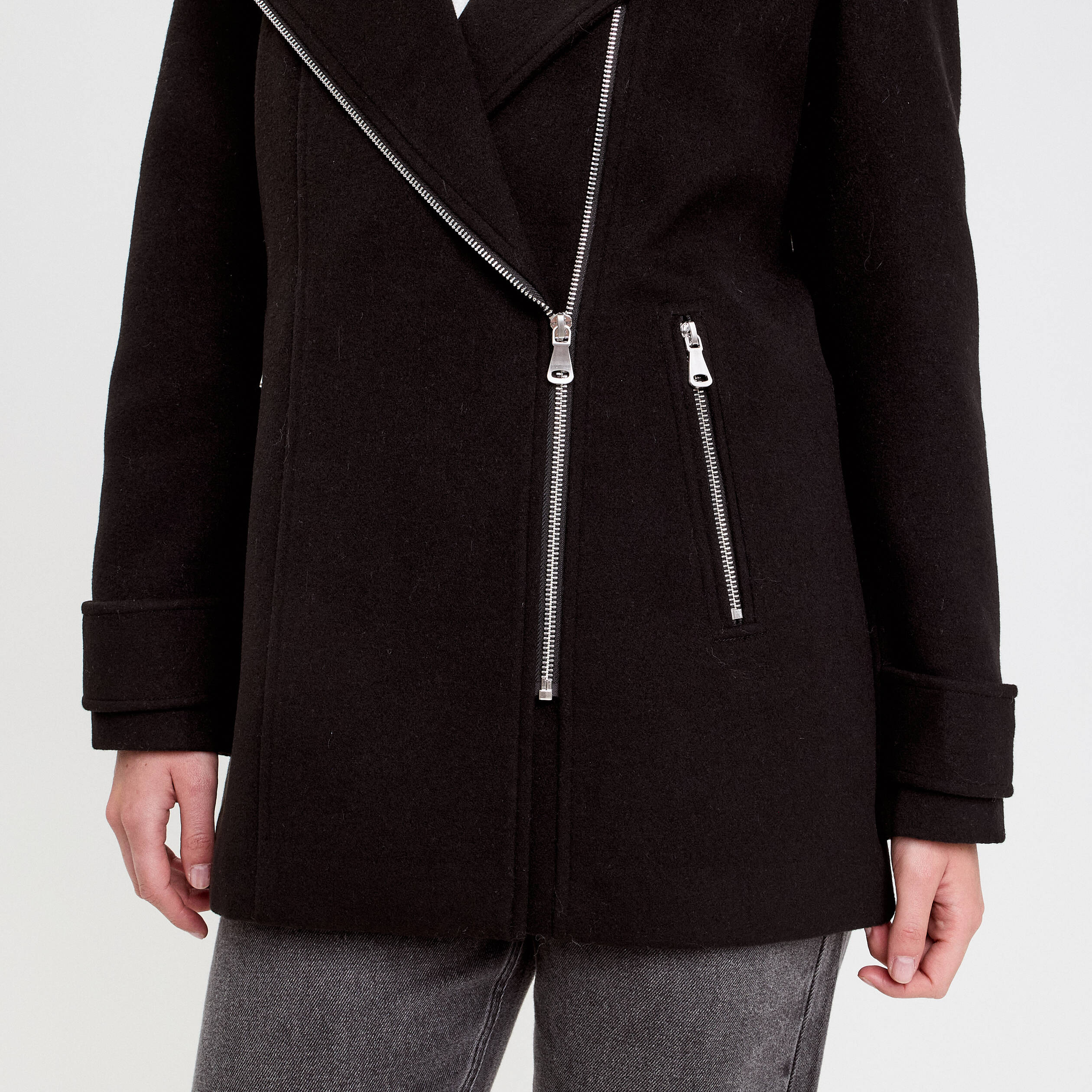Manteau droit avec capuche noir femme