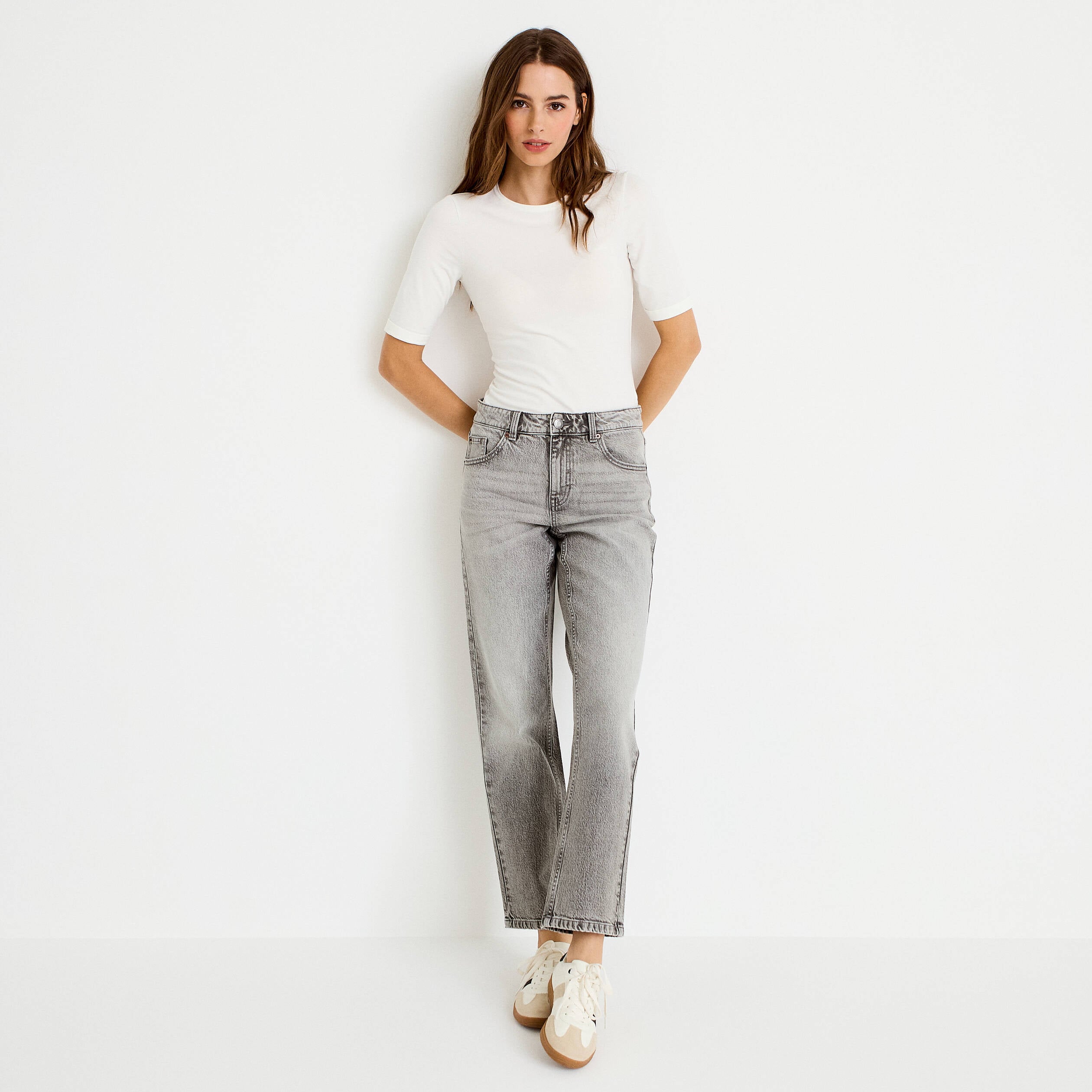 Jean droit taille standard denim gris femme