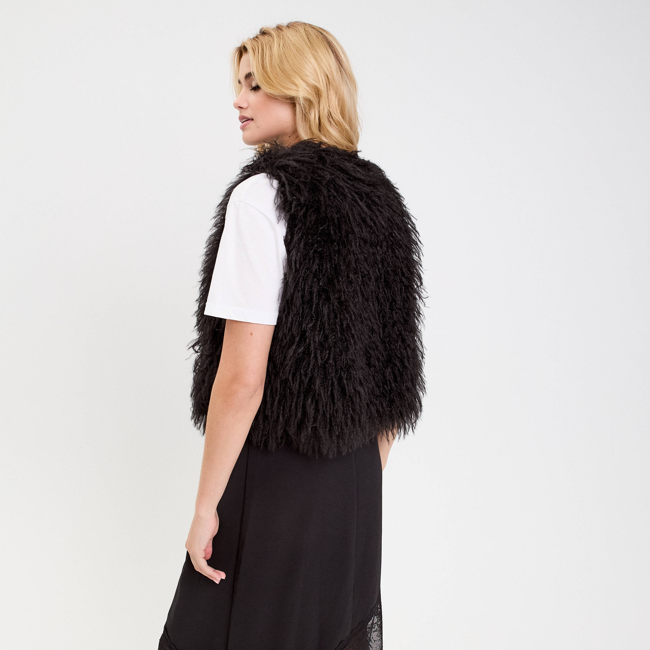 Gilet court sans manches fausse fourrure noir femme Vibs