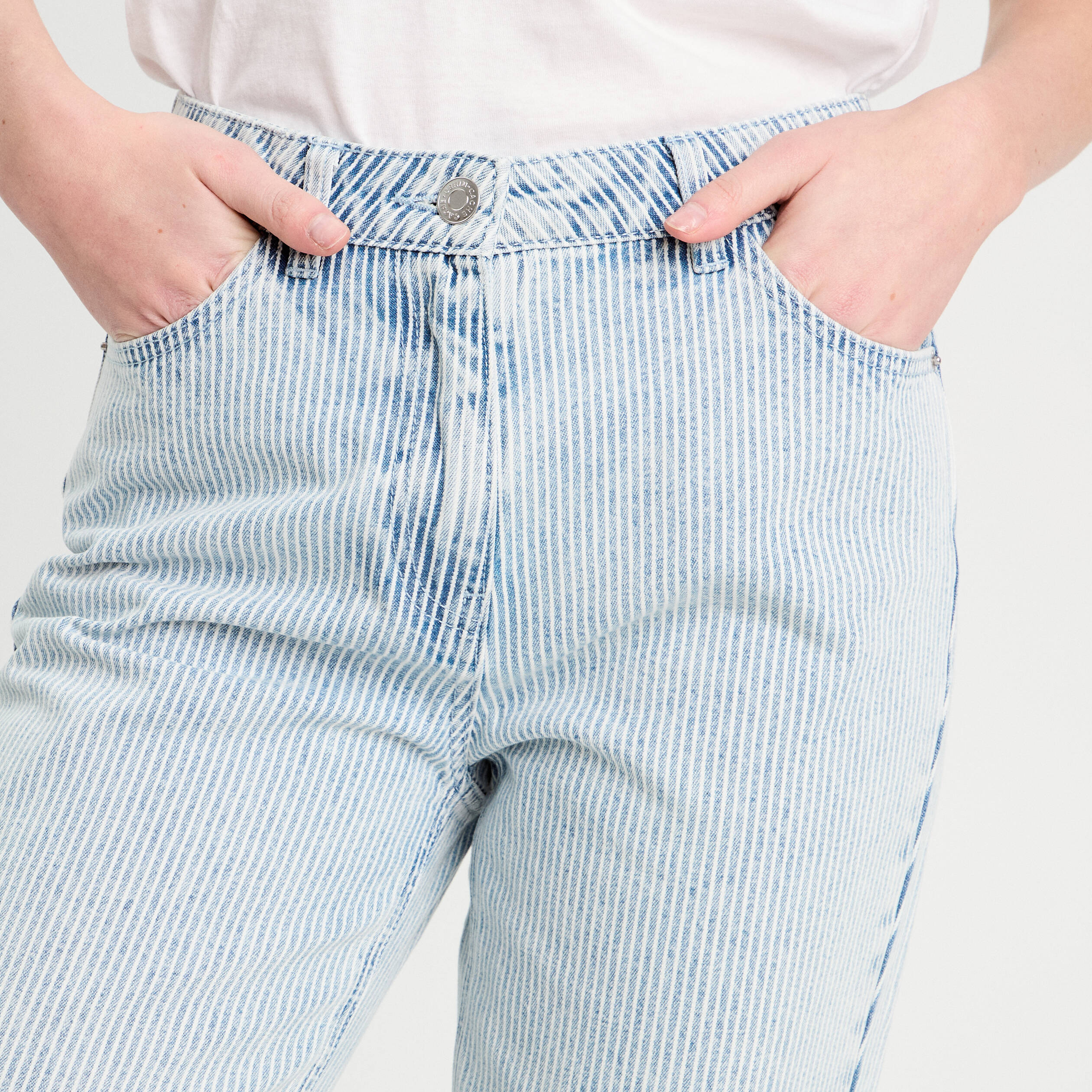 Jean droit taille haute bleu gris femme