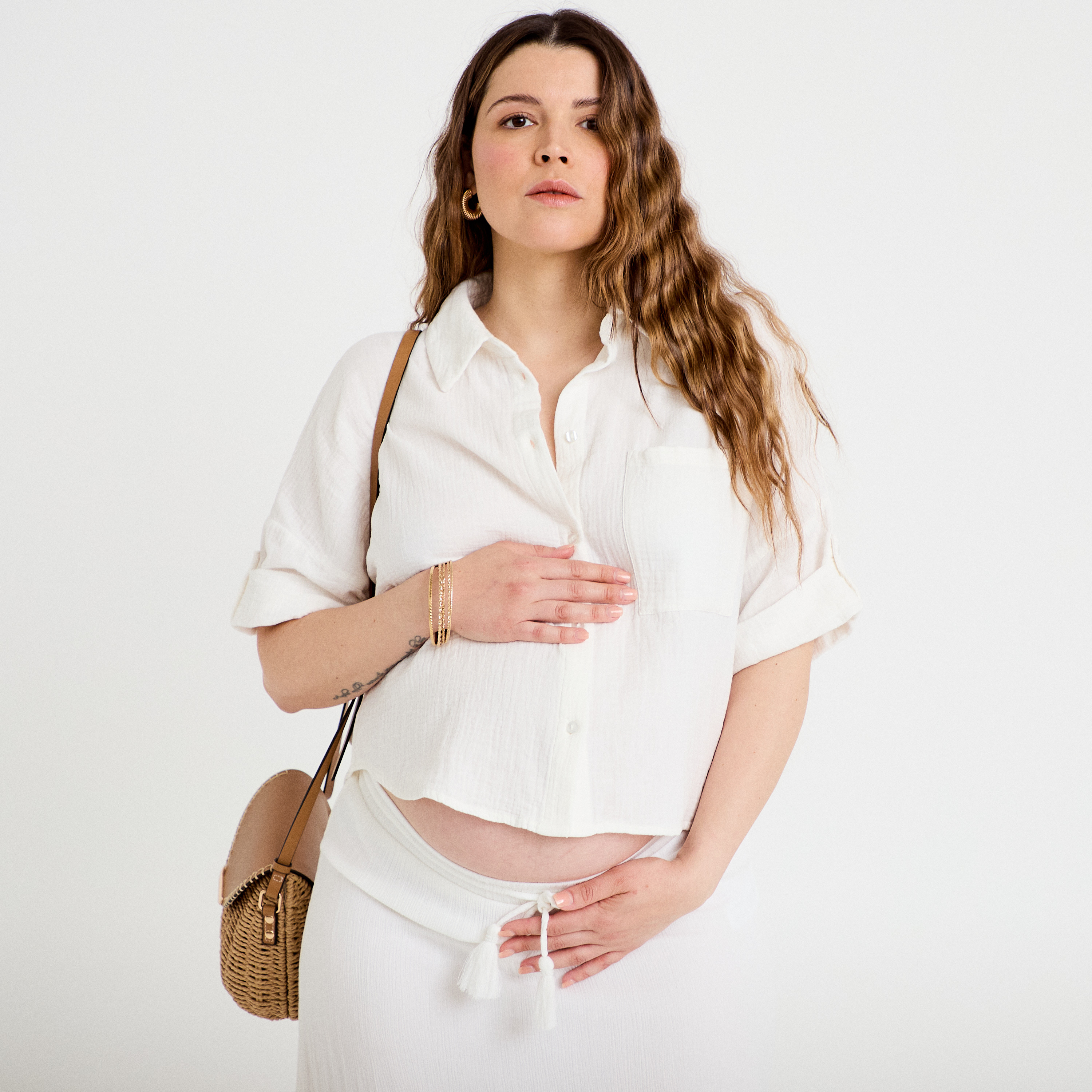Chemise manches 3/4 ecru femme
