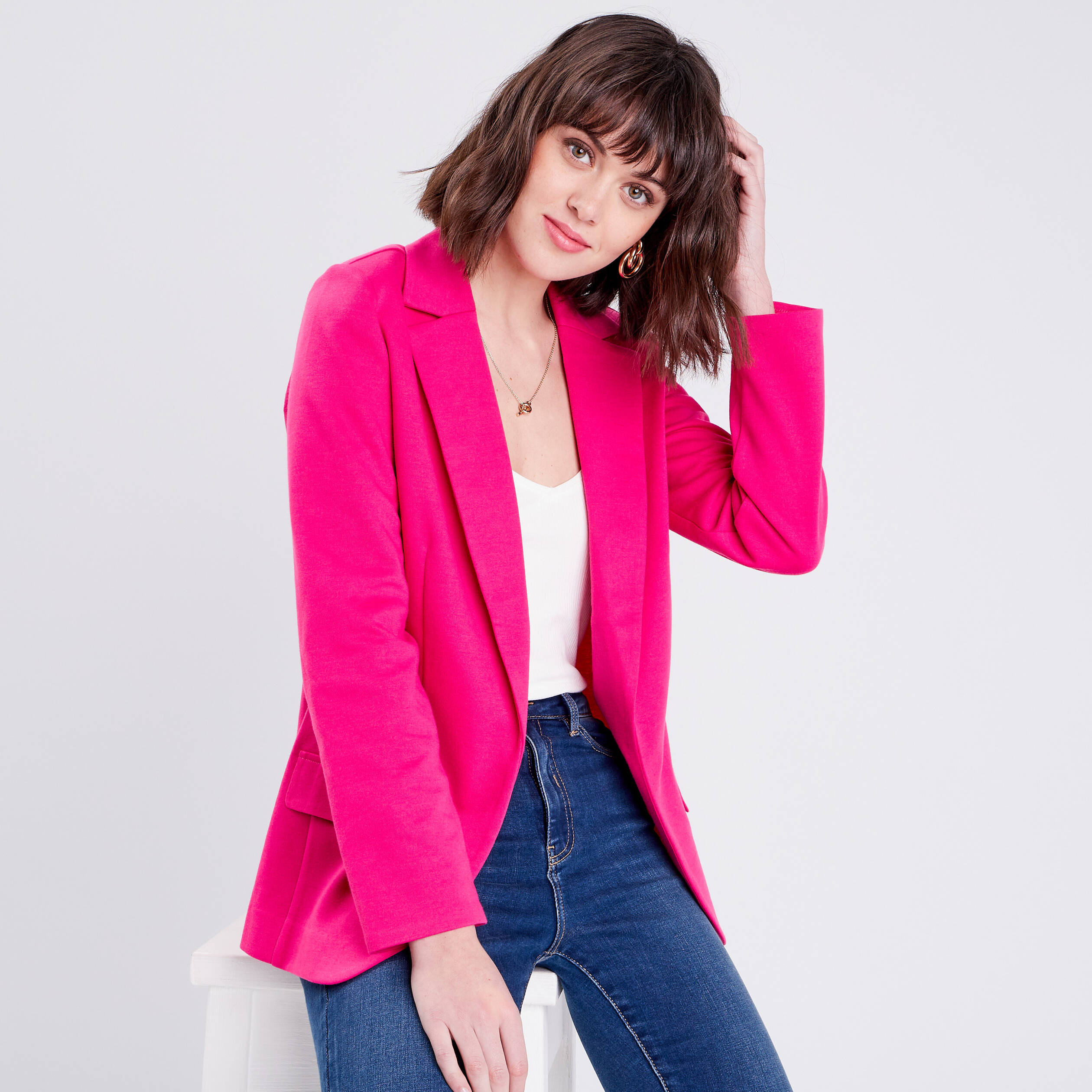 veste esprit blazer droite rose fushia femme Veste esprit blazer droite rose fushia femme