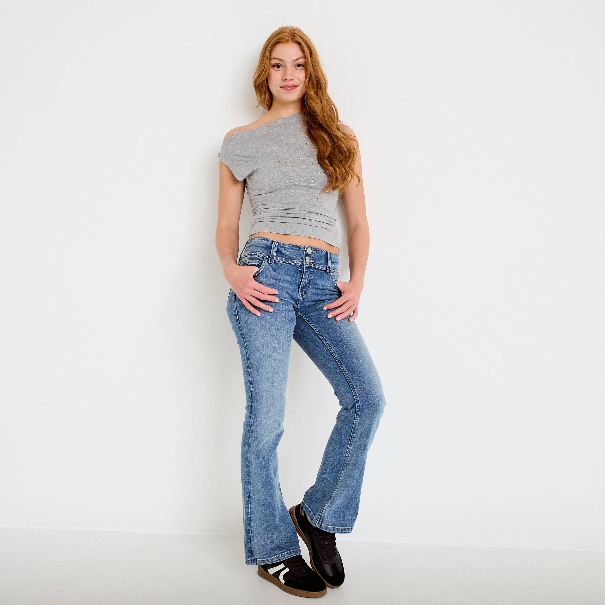 Jean bootcut taille basse denim triple stone femme